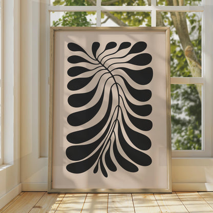 Botanical Leaf Art Print, Minimalist Black Beige Wall Art wall art print