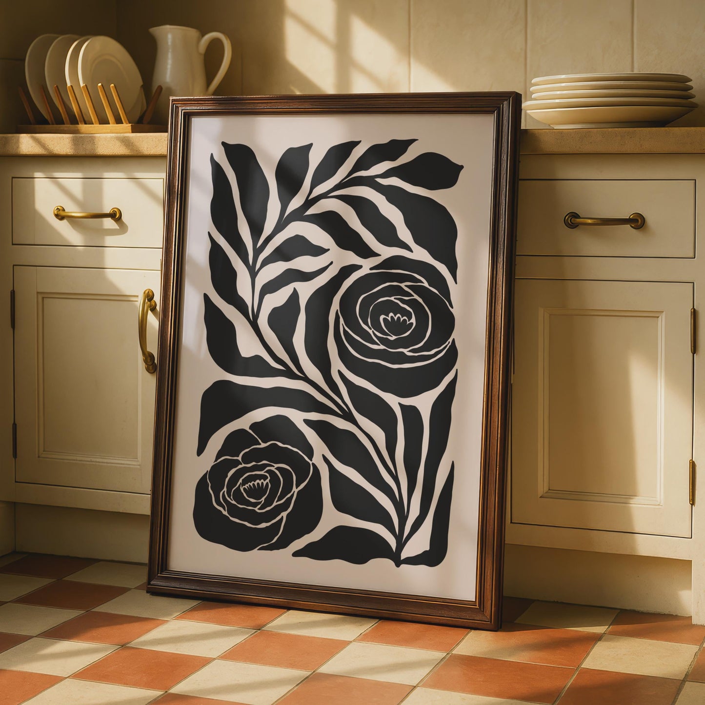 Botanical Flower Poster, Black Floral Print, Minimalist Wall Art, Nature Inspired Decor, Modern wall art print