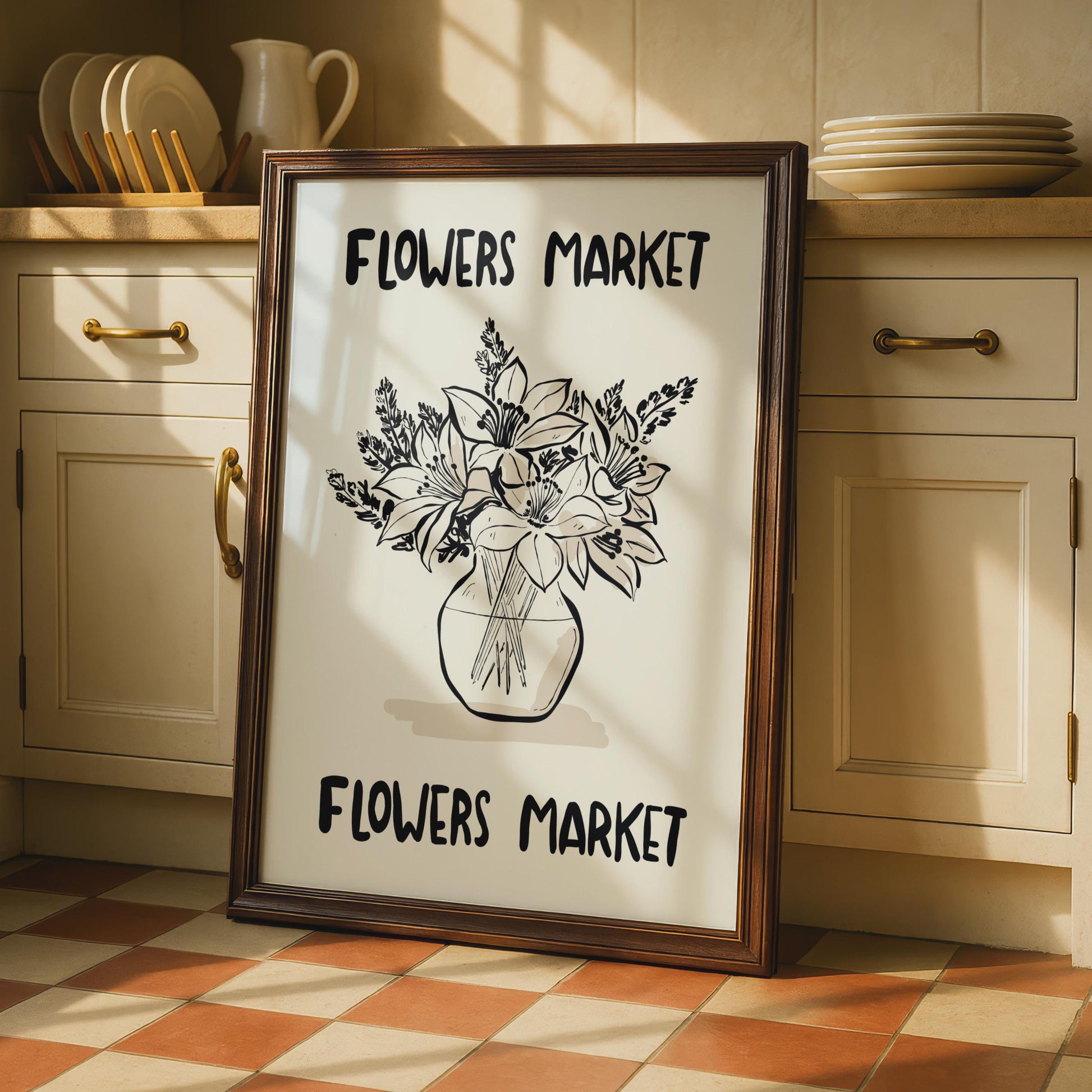 Botanical Flower Market Poster, Floral Art Print, Nature-Inspired Wall Decor, Minimalist Flower wall art print