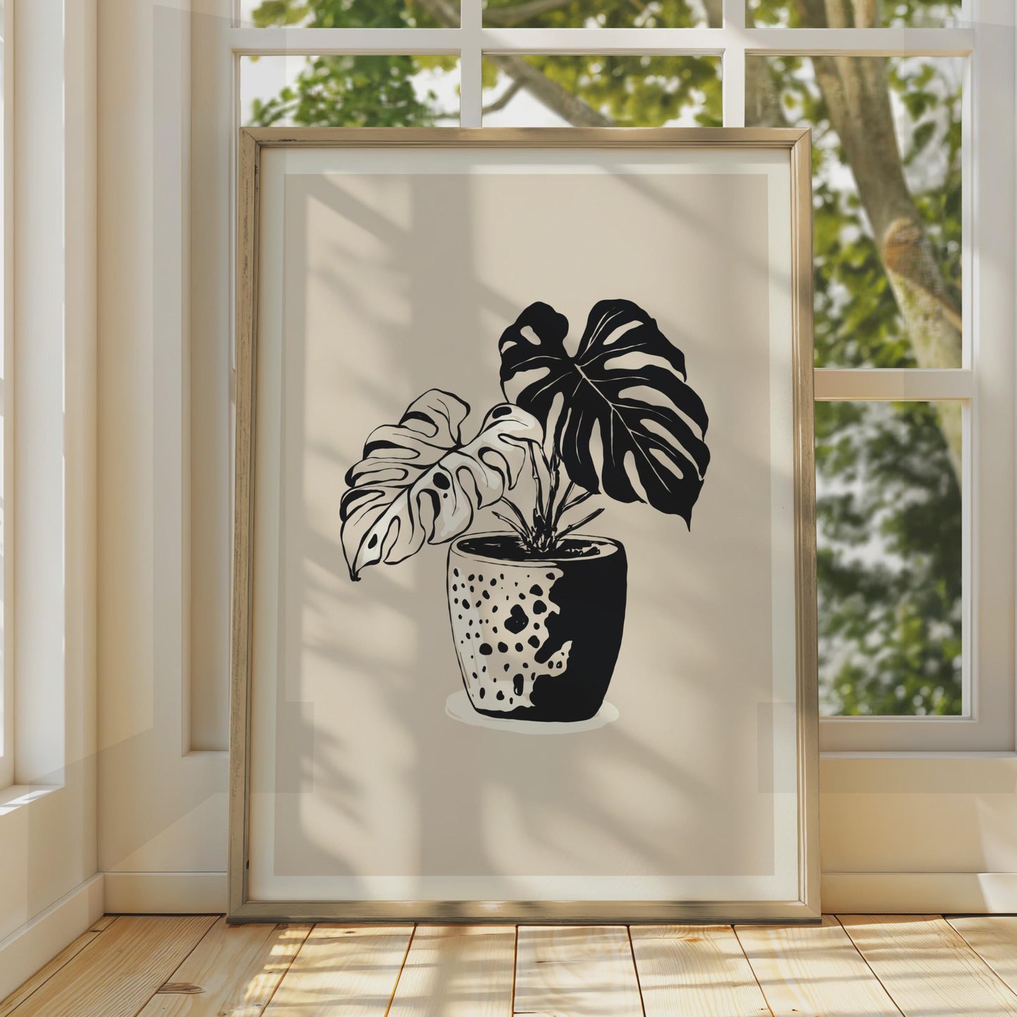 Monstera Plant Wall Art, Botanical Flower Poster, Black and White Plant Print, Minimalist Decor wall art print