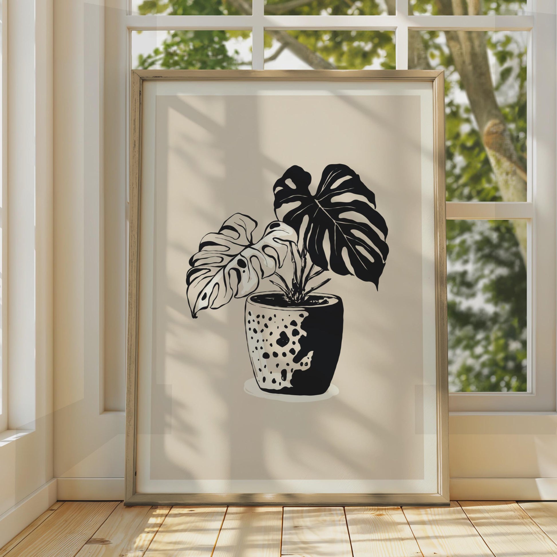 Monstera Plant Wall Art, Botanical Flower Poster, Black and White Plant Print, Minimalist Decor wall art print