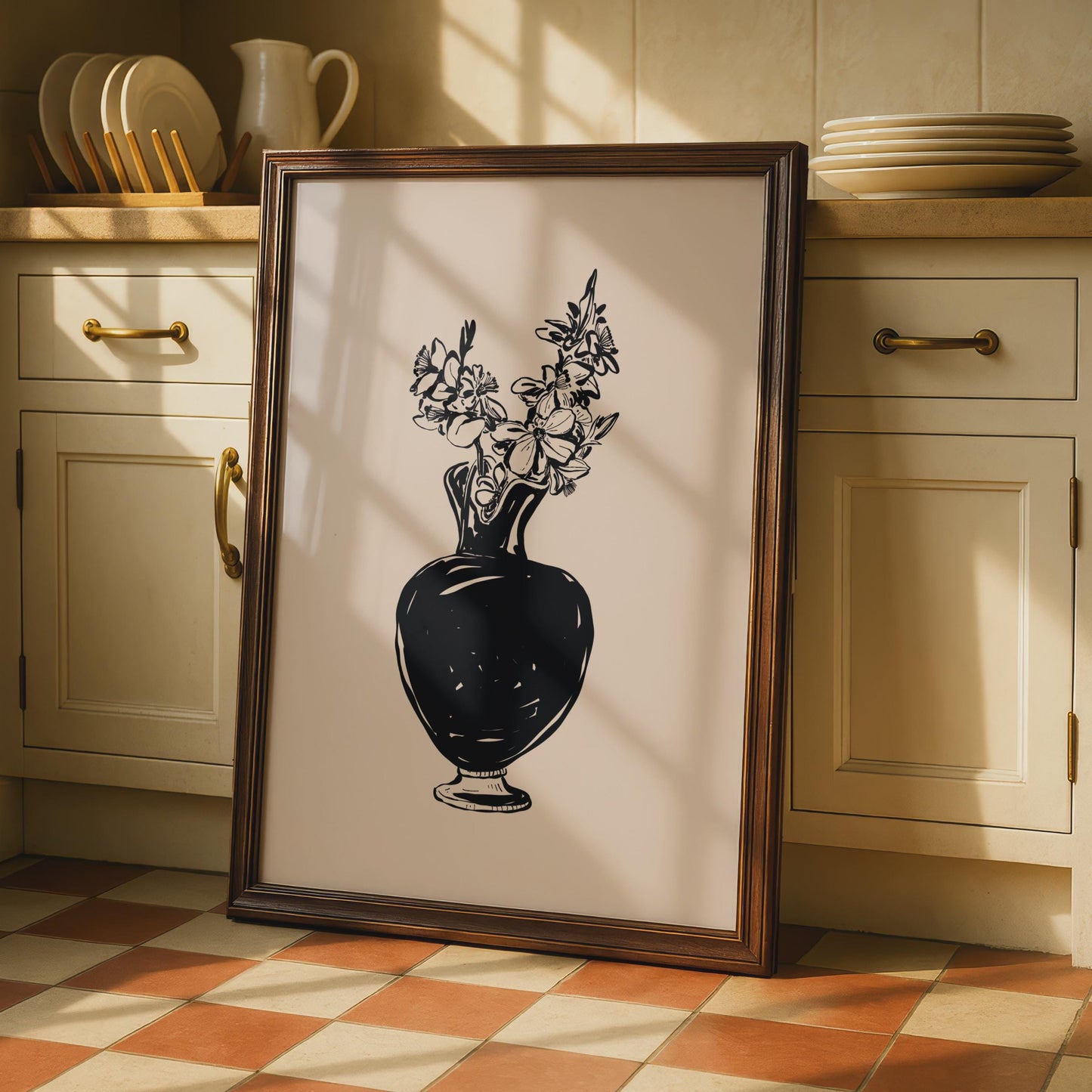 Botanical Flower Art Print, Elegant Floral Vase Poster, Minimalist Wall Decor for Living Room wall art print