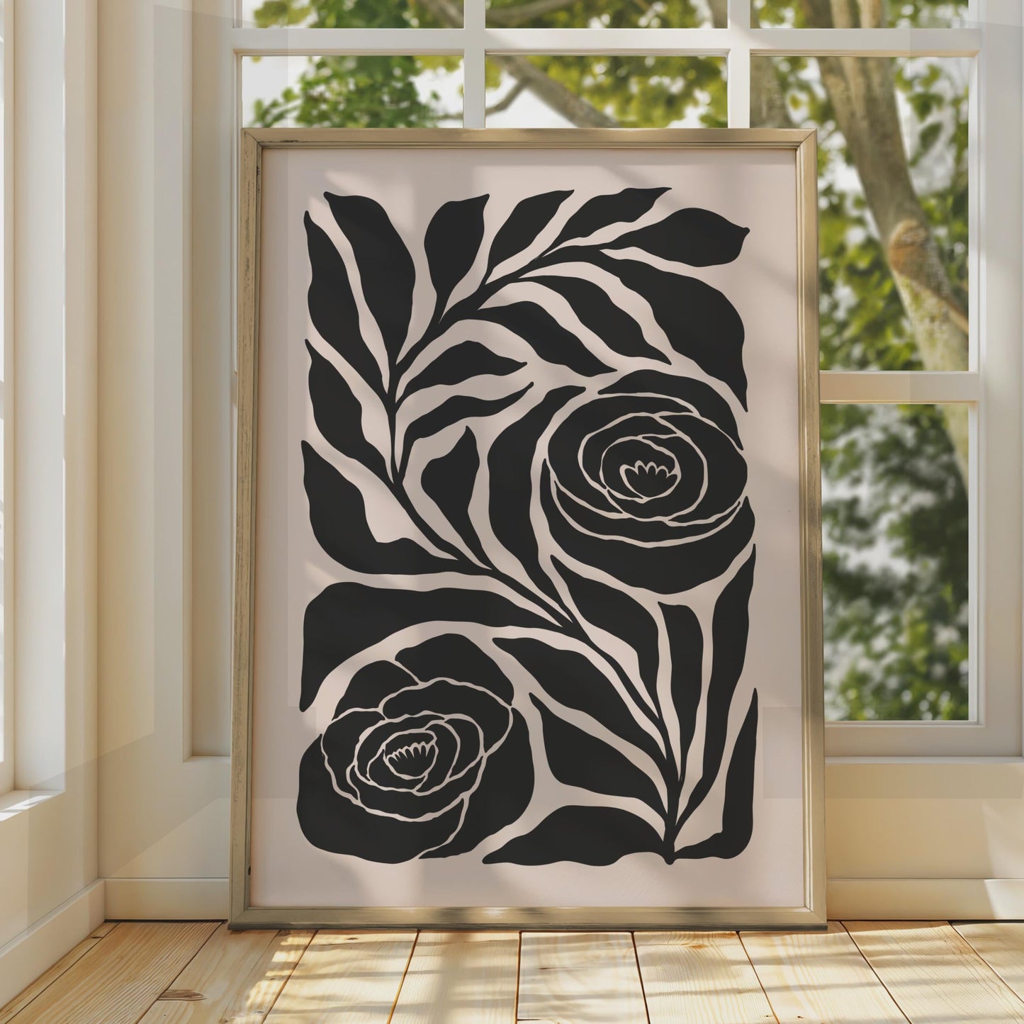 Botanical Flower Poster, Black Floral Print, Minimalist Wall Art, Nature Inspired Decor, Modern wall art print