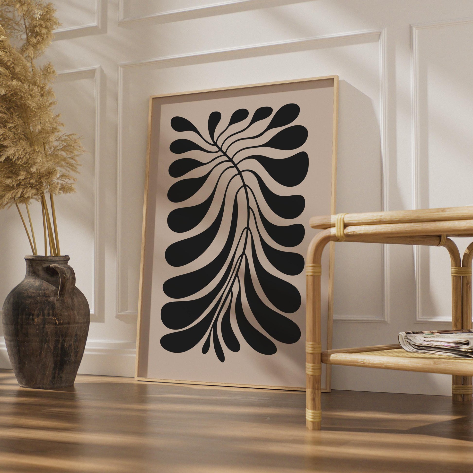 Botanical Leaf Art Print, Minimalist Black Beige Wall Art wall art print