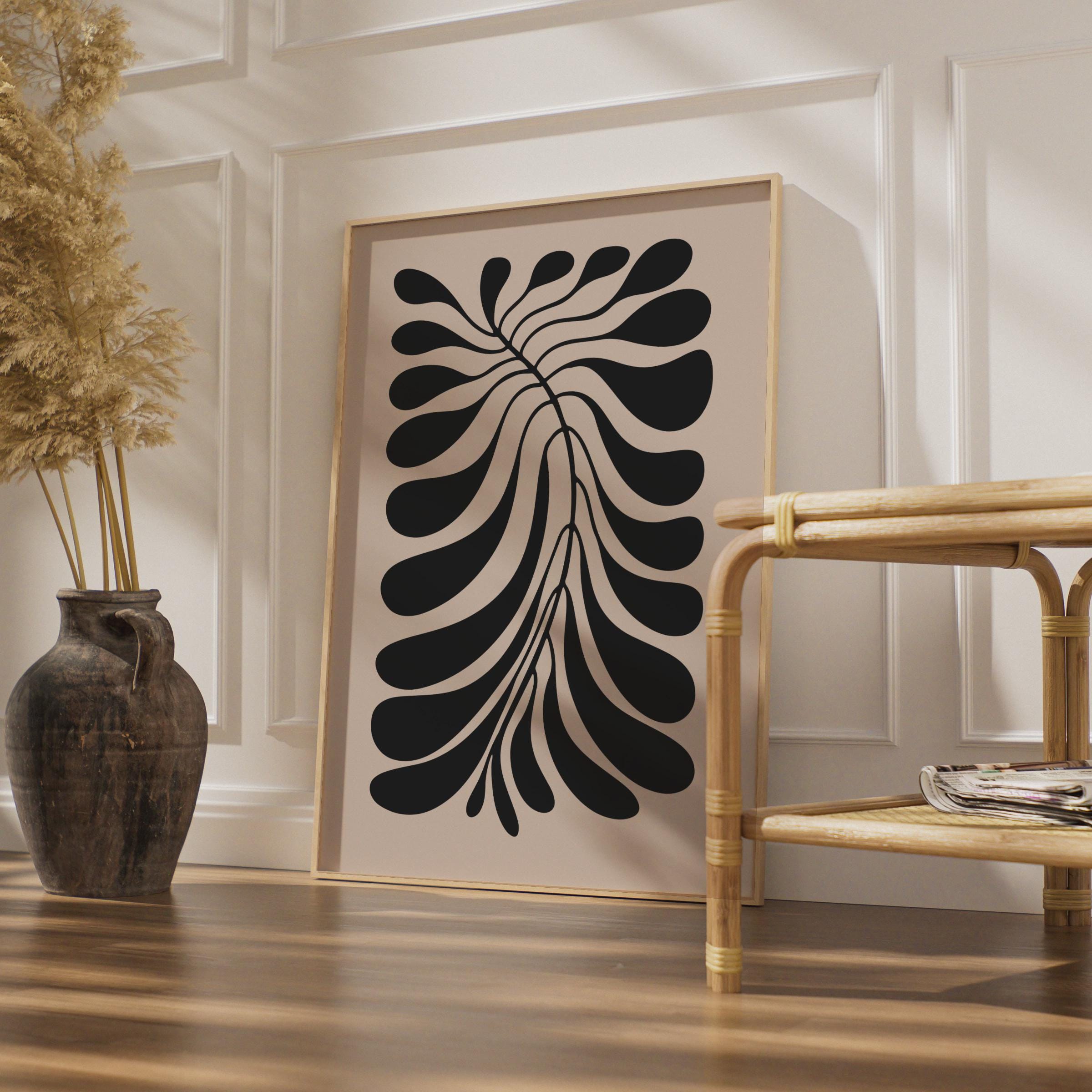 Botanical Leaf Art Print, Minimalist Black Beige Wall Art wall art print