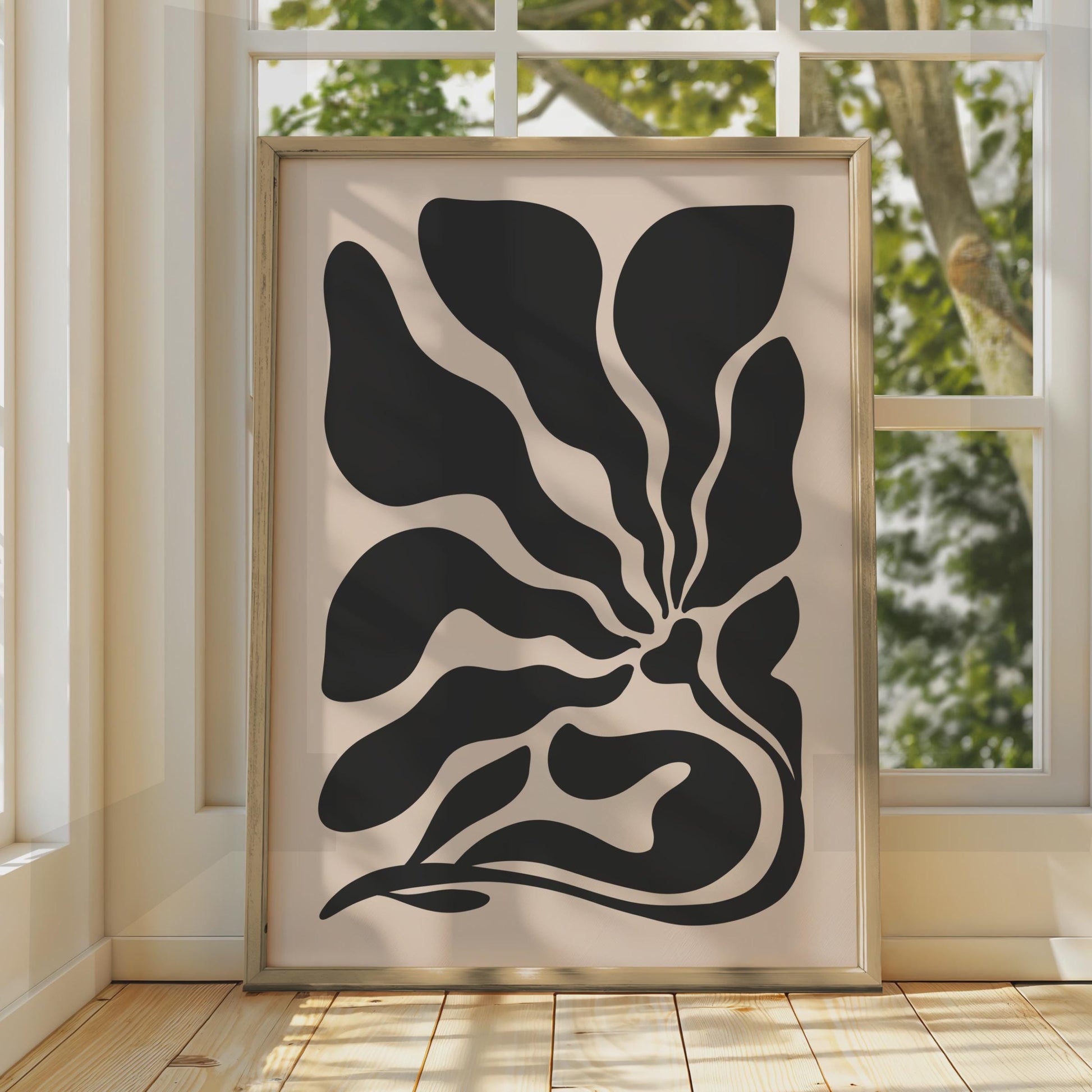 Abstract Botanical Black Flower Poster, Minimalist Art Print for Wall Decor, Modern Floral Artwork wall art print