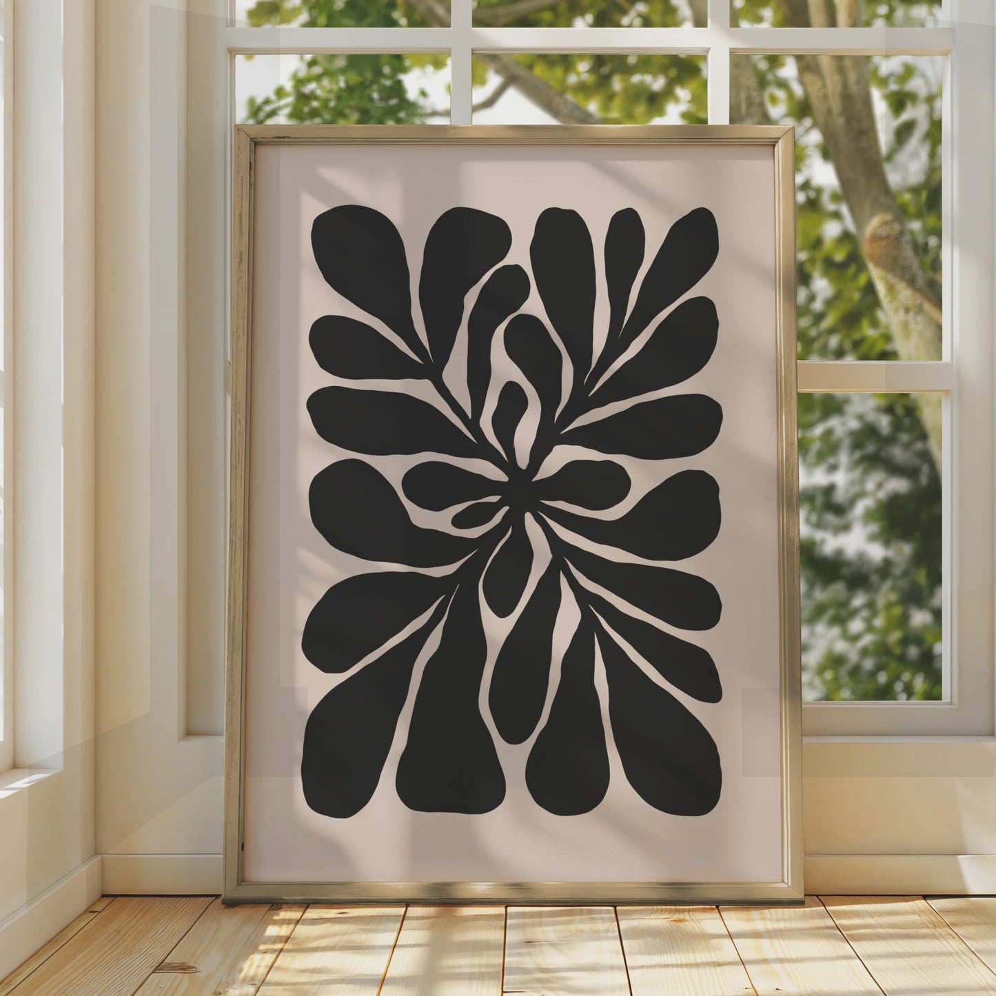 Bold Black Botanical Wall Art, Minimalist Flower Print, Modern Home Decor, Abstract Floral Design wall art print