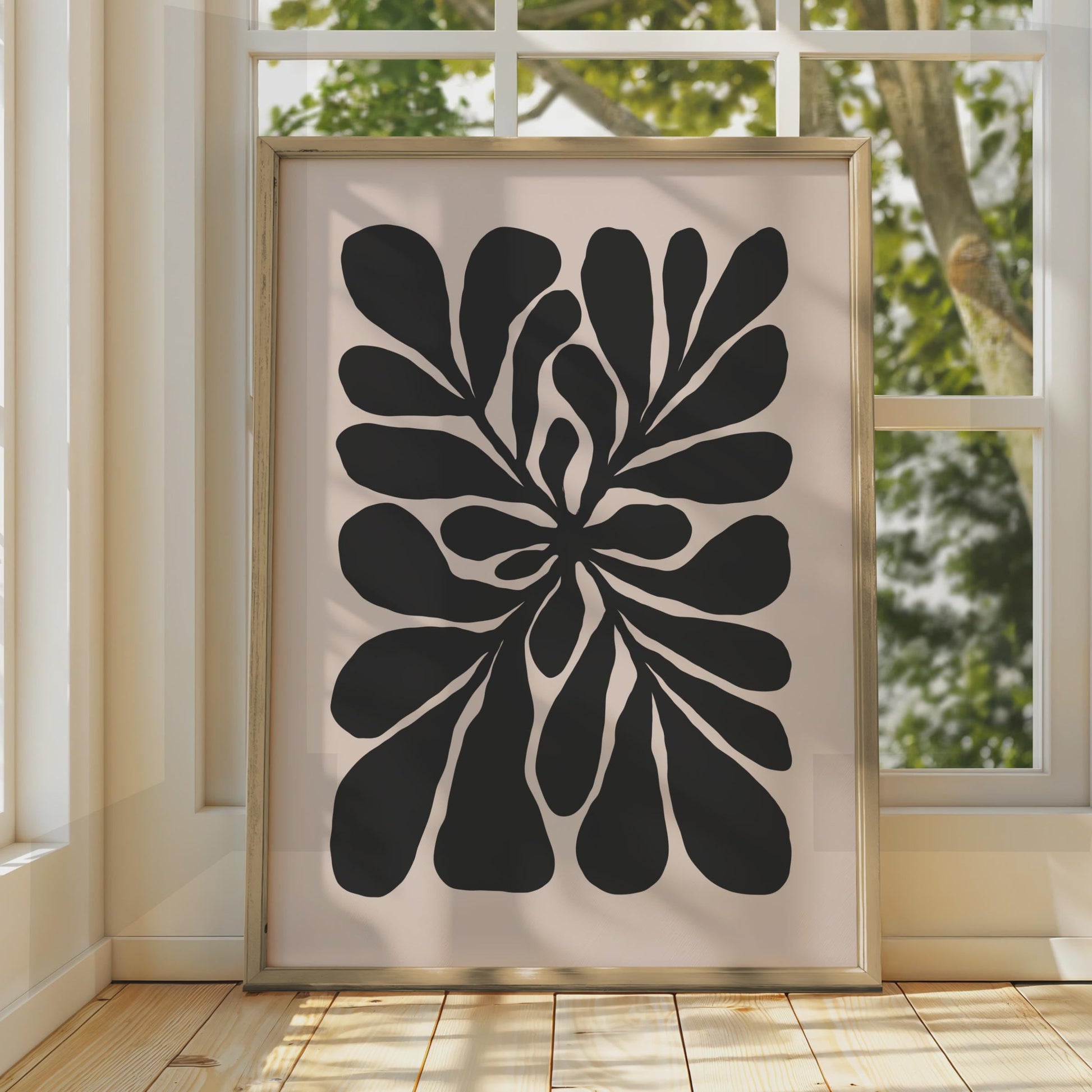 Bold Black Botanical Wall Art, Minimalist Flower Print, Modern Home Decor, Abstract Floral Design wall art print