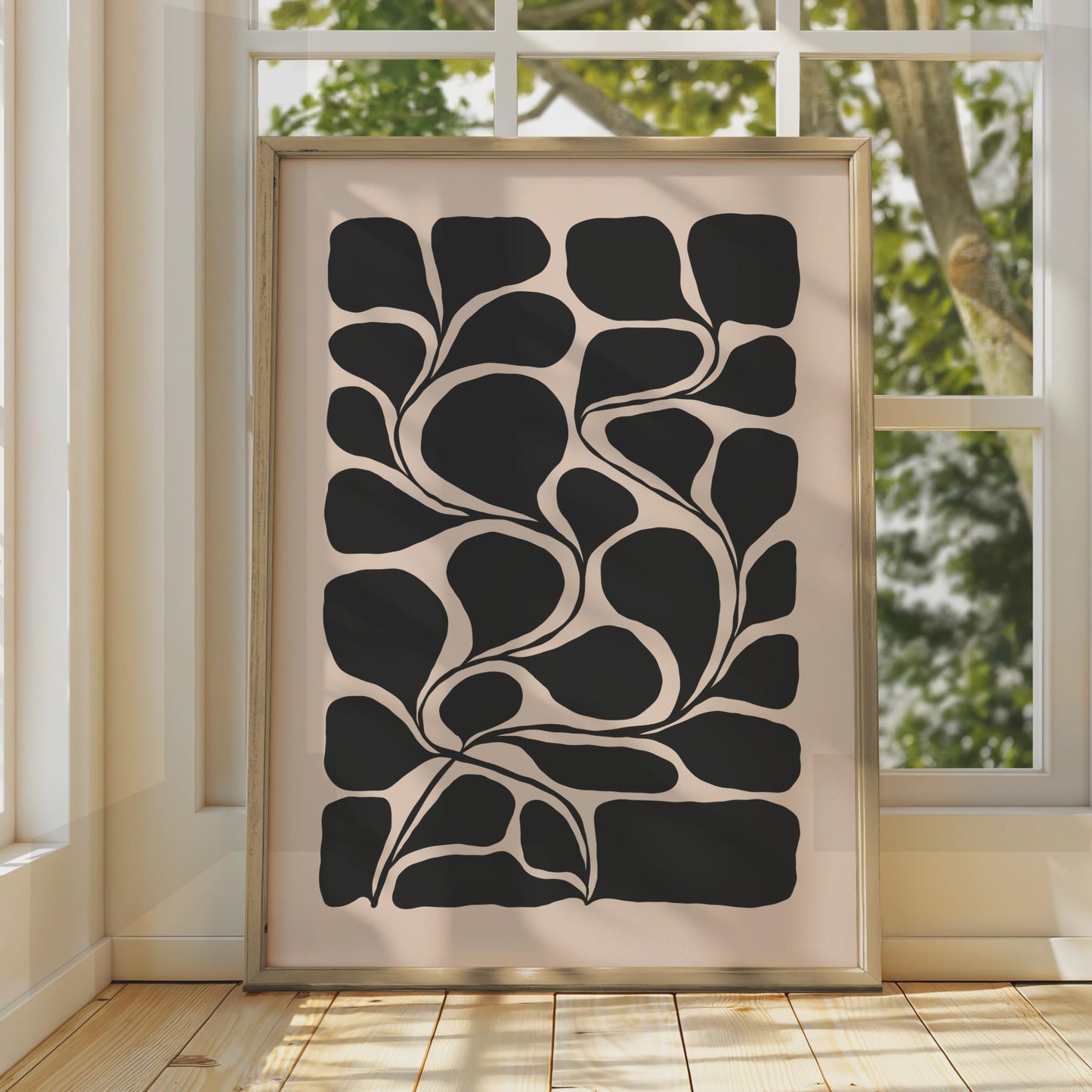 Stylish Botanical Black Leaf Print, Minimalist Wall Art, Modern Abstract Poster for Home Decor wall art print