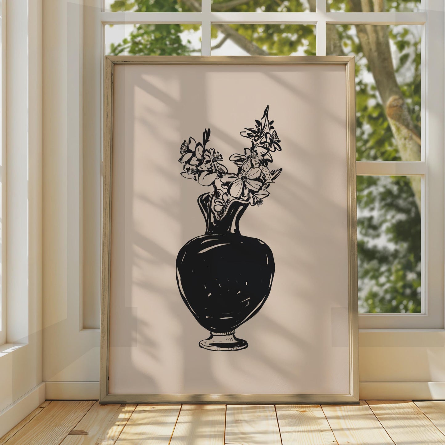 Botanical Flower Art Print, Elegant Floral Vase Poster, Minimalist Wall Decor for Living Room wall art print