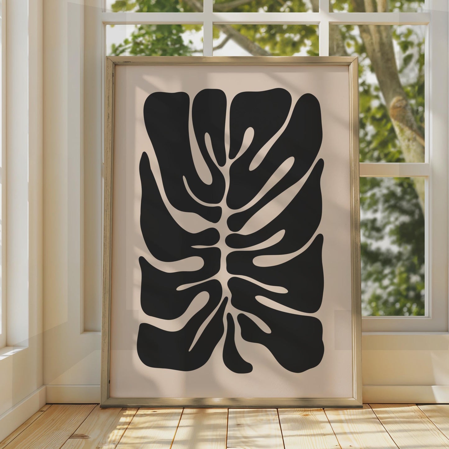Monstera Leaf Print, Modern Abstract Black Botanical Wall Art, Minimalist Home Decor, Nature Poster wall art print