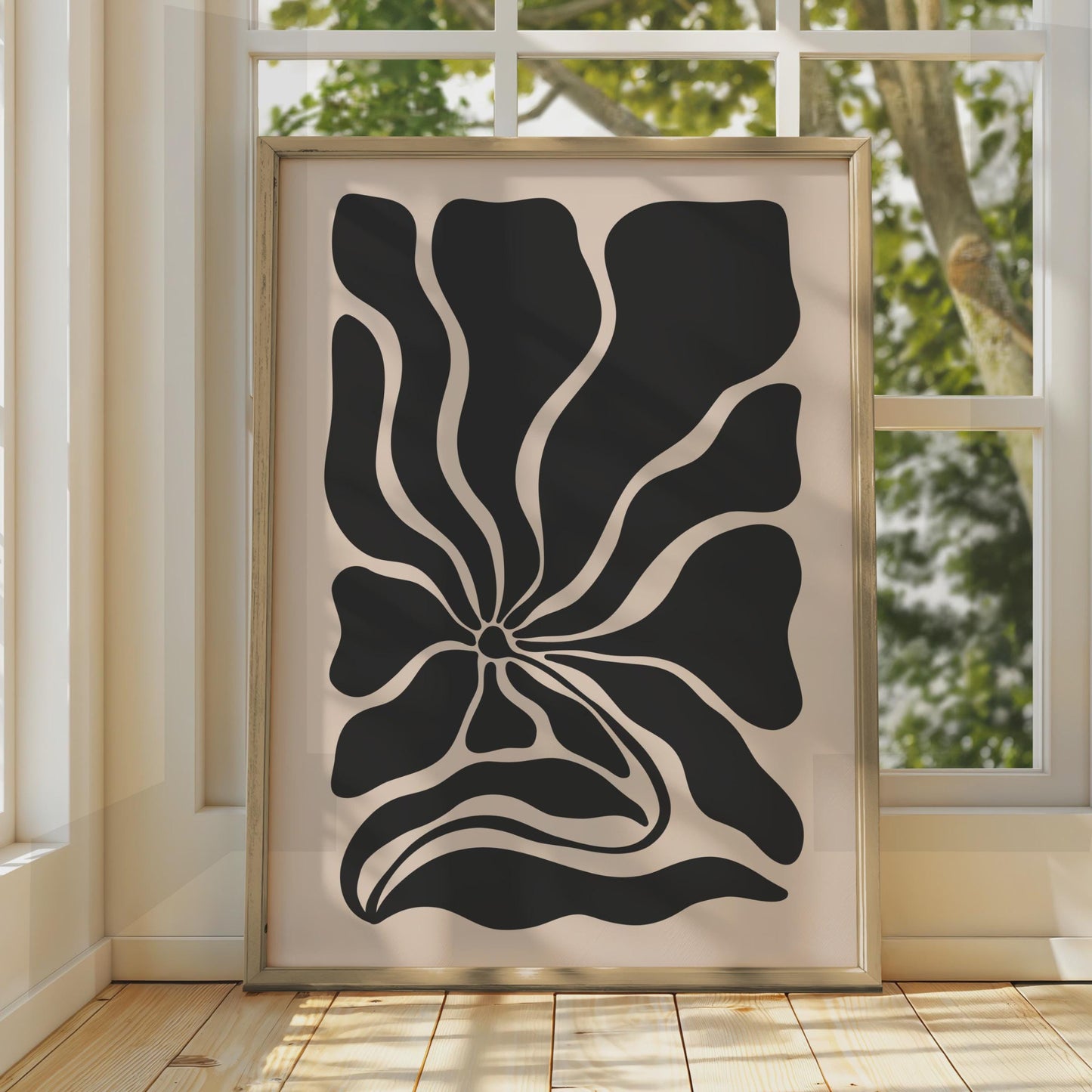 Bold Black Flower Art Print, Minimalist Botanical Poster, Modern Floral Wall Decor wall art print