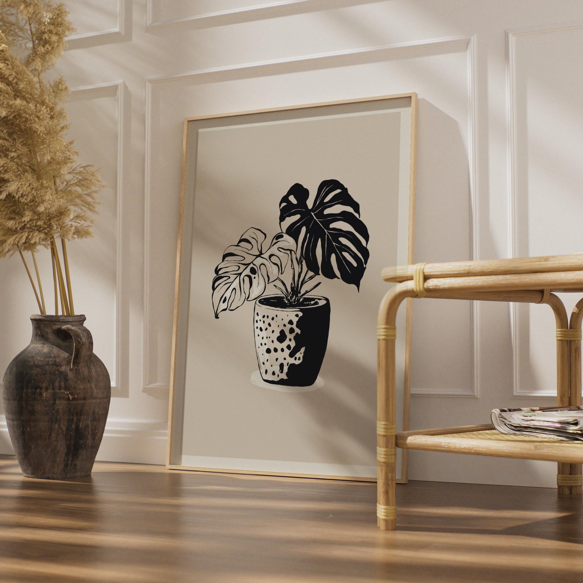 Monstera Plant Wall Art, Botanical Flower Poster, Black and White Plant Print, Minimalist Decor wall art print
