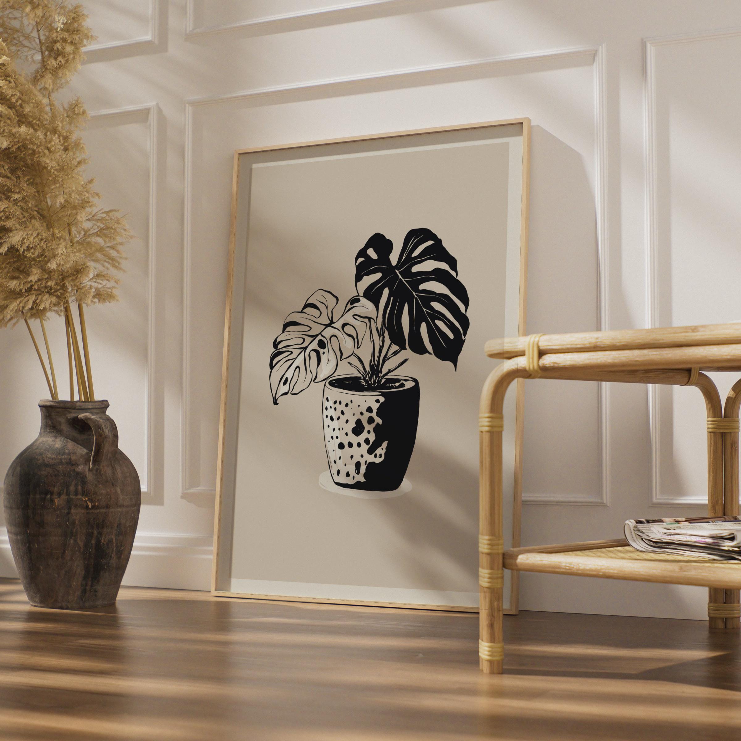 Monstera Plant Wall Art, Botanical Flower Poster, Black and White Plant Print, Minimalist Decor wall art print
