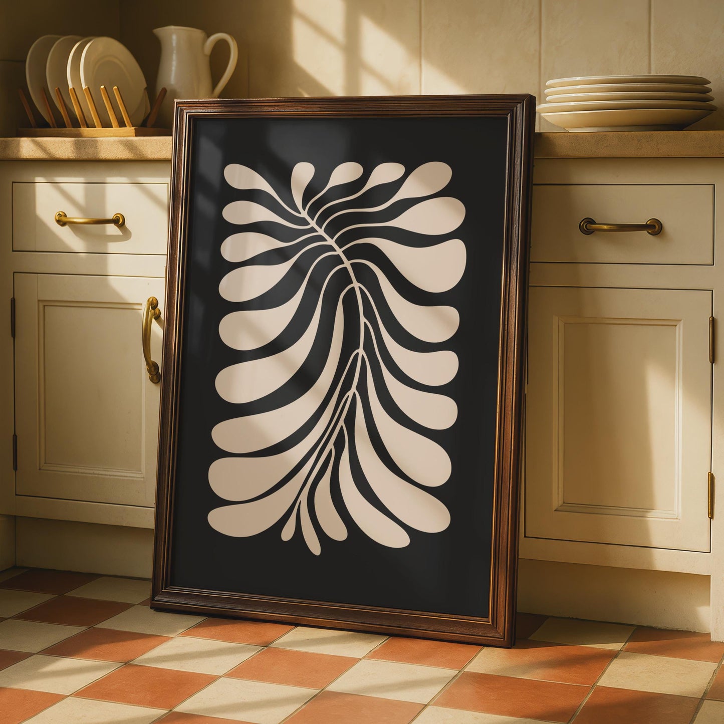 Botanical Leaf Poster, Modern Monochrome Art, Abstract Wall Decor, Minimalist Home Design wall art print