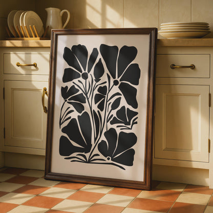 Bold Botanical Flower Print, Minimalist Floral Poster, Black and Beige Art for Home Decor wall art print