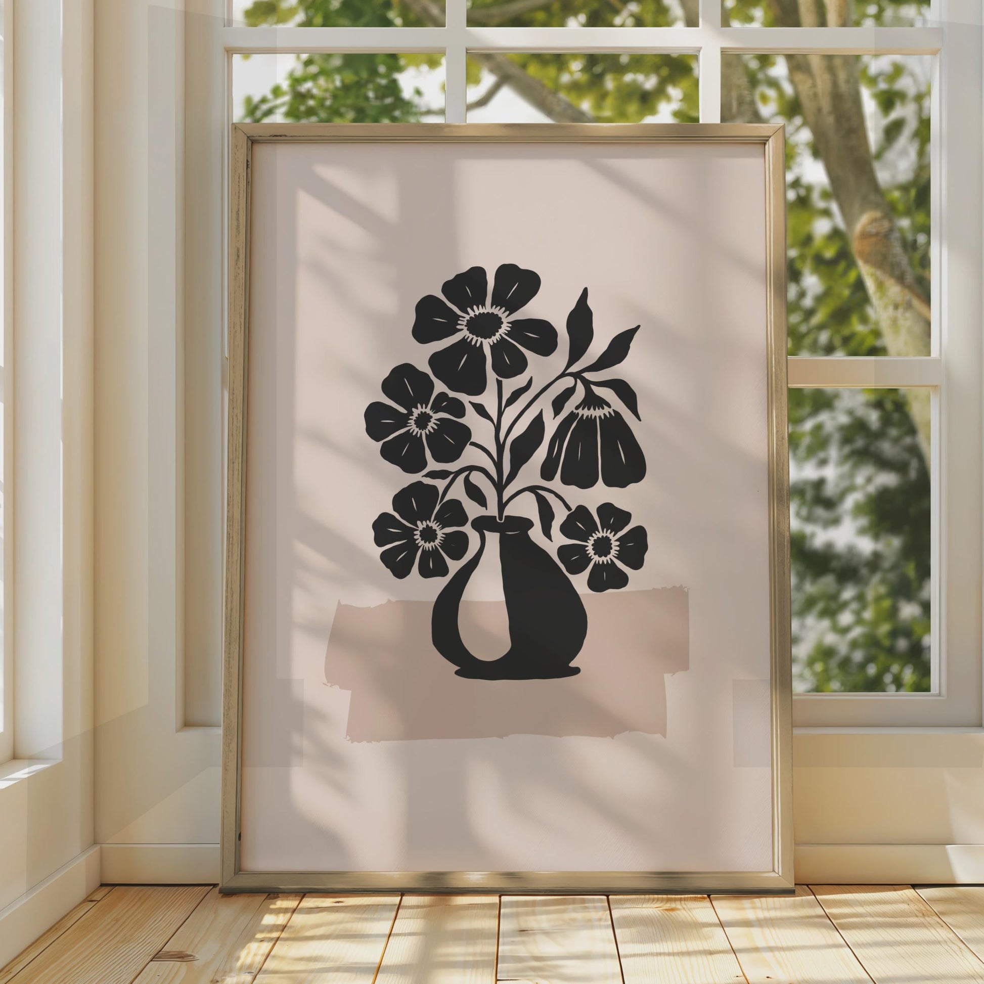 Botanical Flower Art Print, Black Floral Illustration, Minimalist Wall Decor wall art print