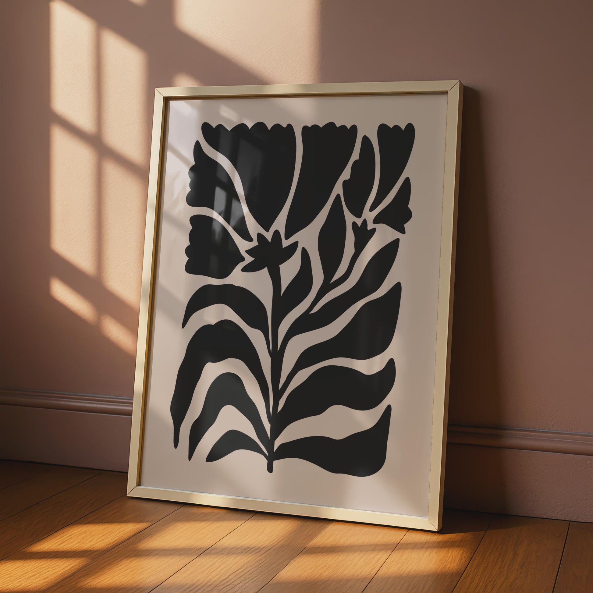 Botanical Flower Print, Minimalist Floral Wall Art, Black Flowers on Soft Pink Background wall art print