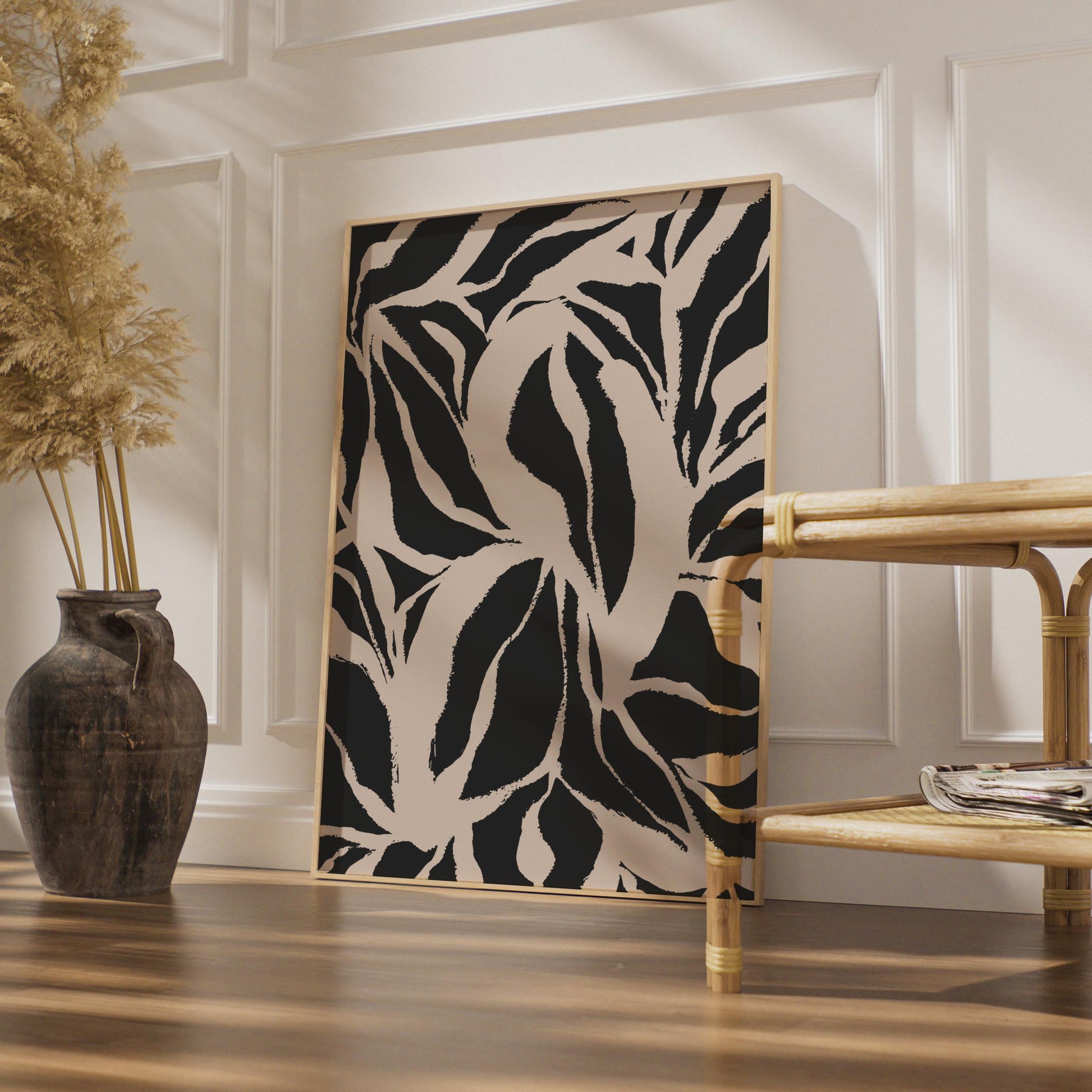 Botanical Leaf Print, Black Blush Abstract Poster, Modern Nature Wall Art wall art print