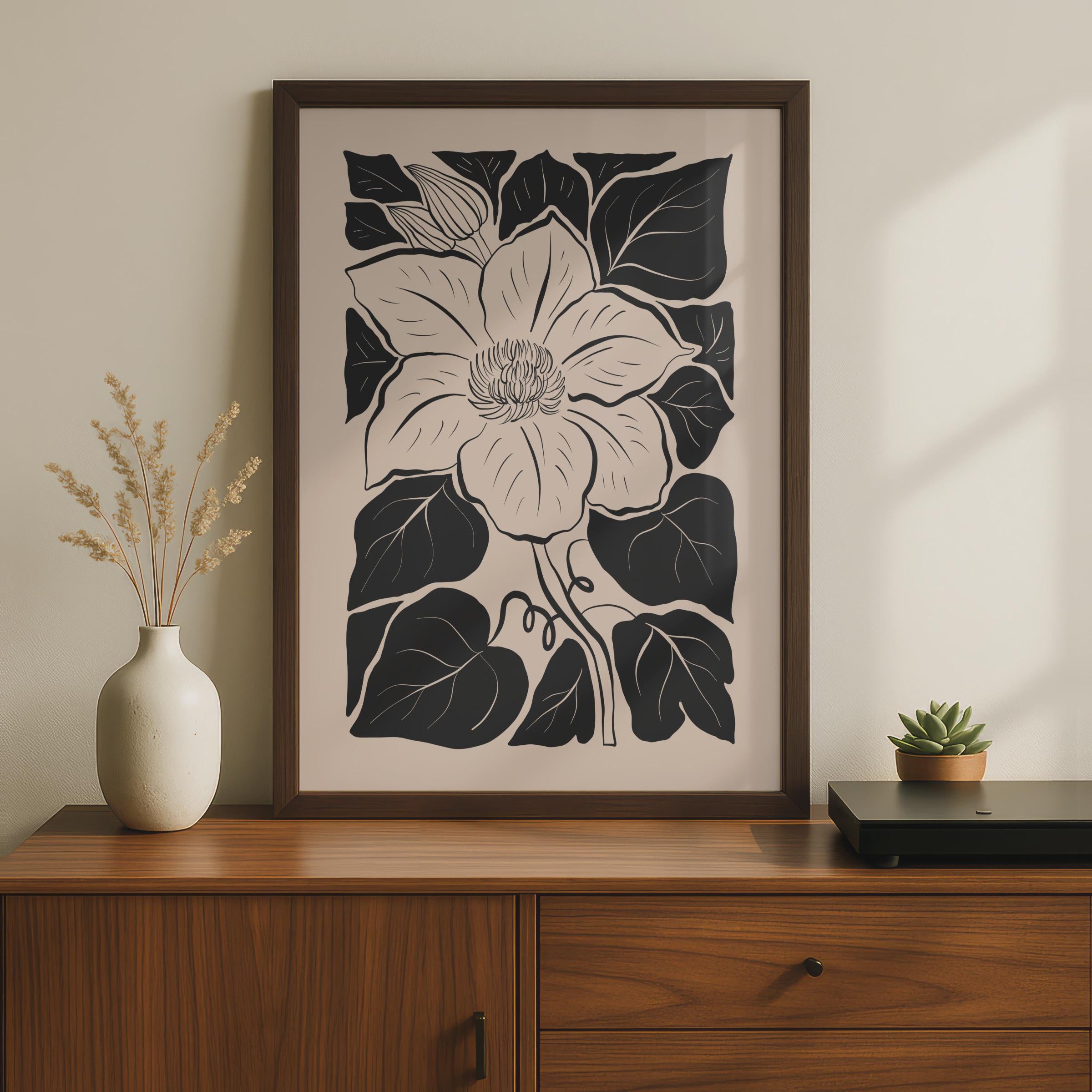 Botanical Flower Poster, Elegant Vintage Floral Art, Minimalist Wall Decor, Black and White Art wall art print