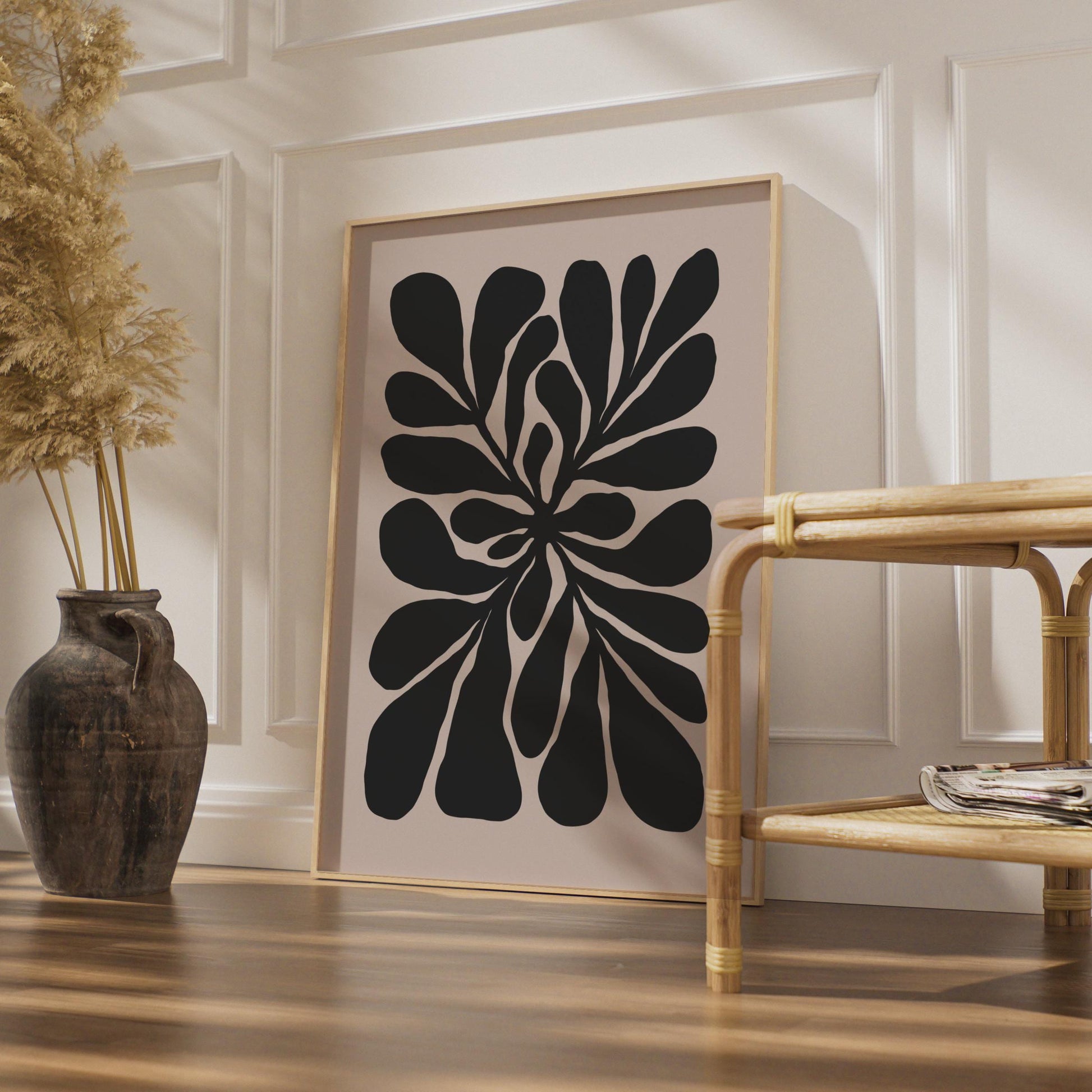 Bold Black Botanical Wall Art, Minimalist Flower Print, Modern Home Decor, Abstract Floral Design wall art print