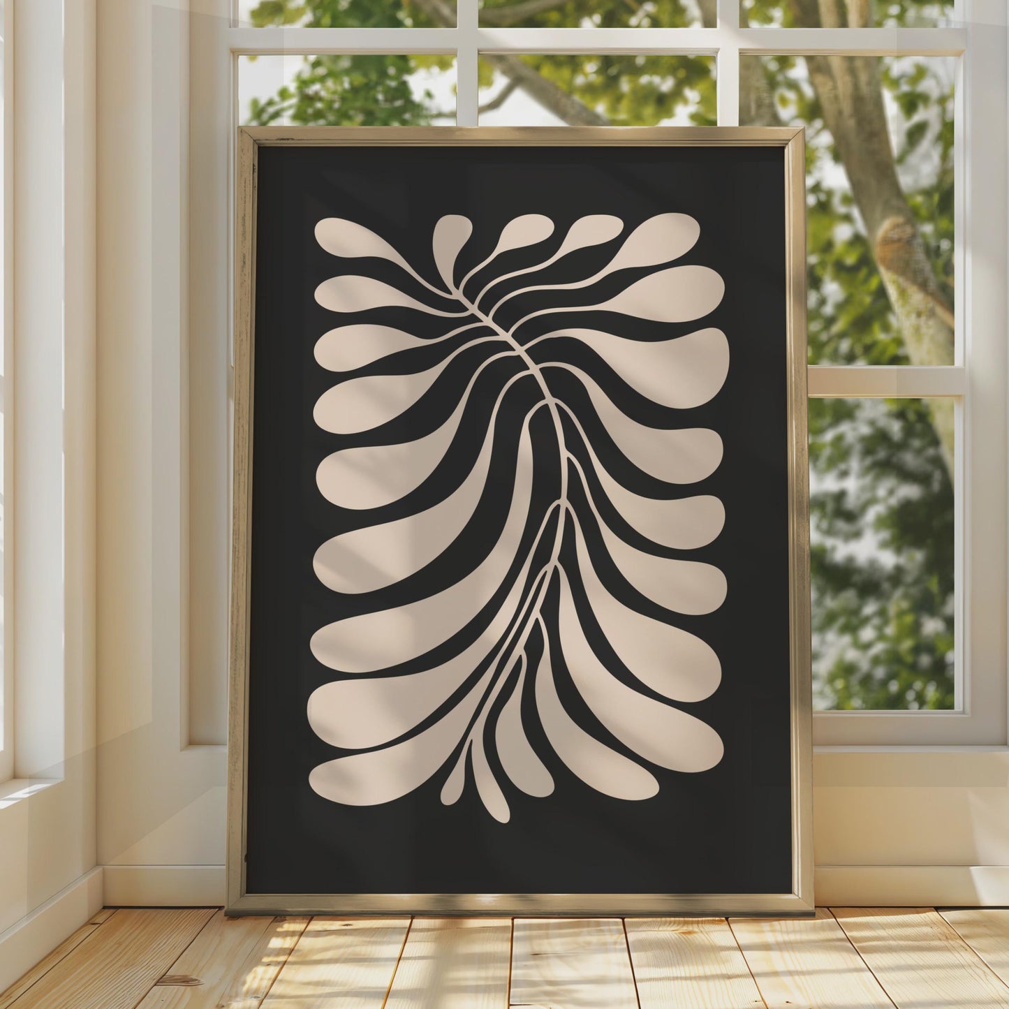 Botanical Leaf Poster, Modern Monochrome Art, Abstract Wall Decor, Minimalist Home Design wall art print