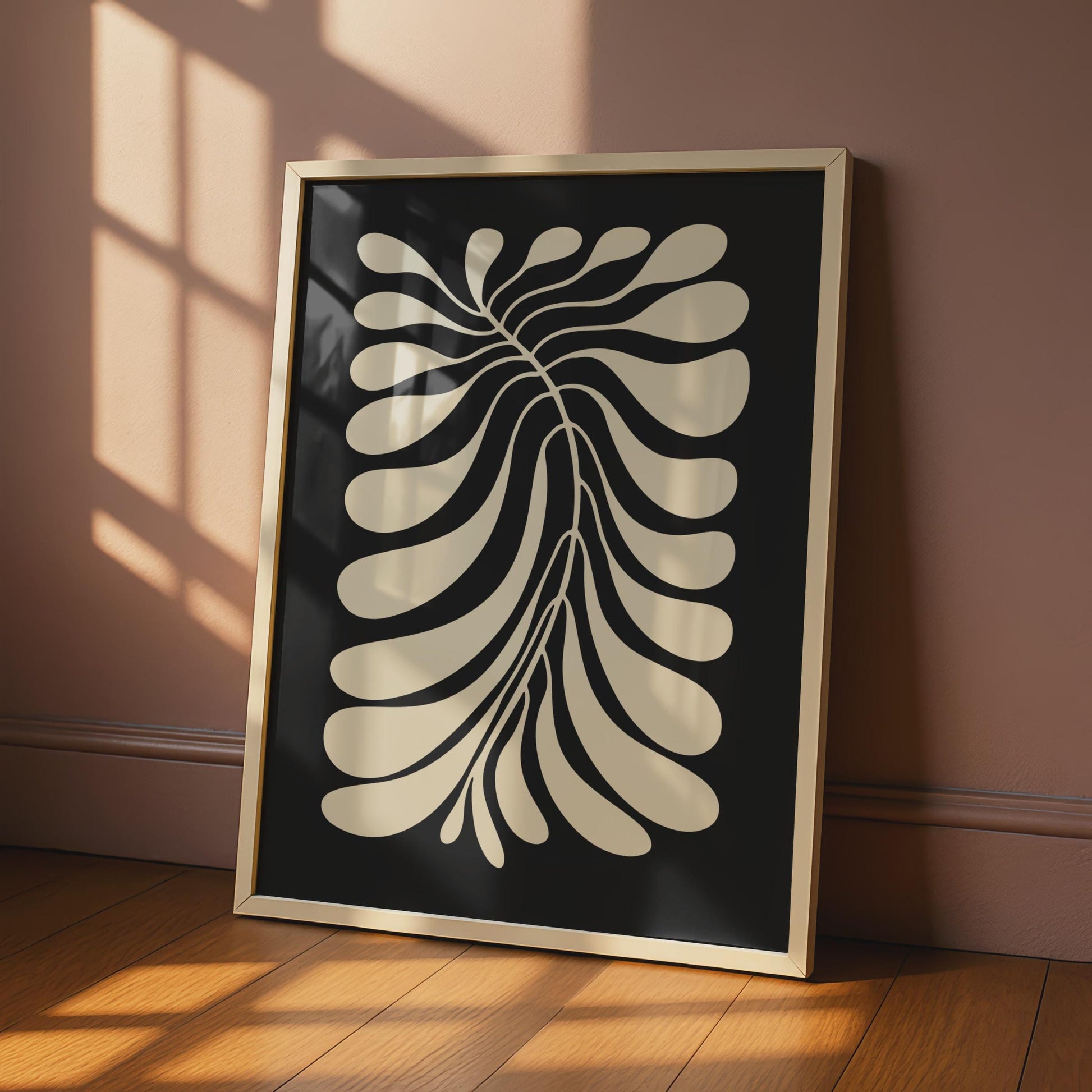 Botanical Leaf Print, Black Cream Minimalist Poster, Nature Wall Art Home Decor wall art print