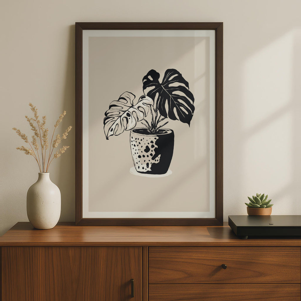 Monstera Plant Wall Art, Botanical Flower Poster, Black and White Plant Print, Minimalist Decor wall art print
