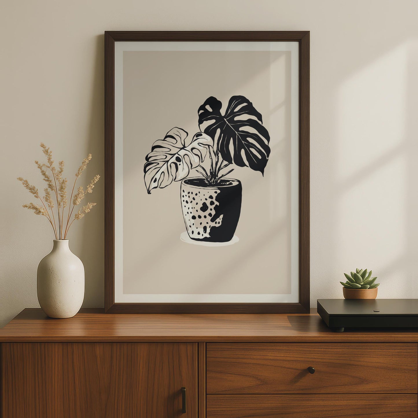 Monstera Plant Wall Art, Botanical Flower Poster, Black and White Plant Print, Minimalist Decor wall art print