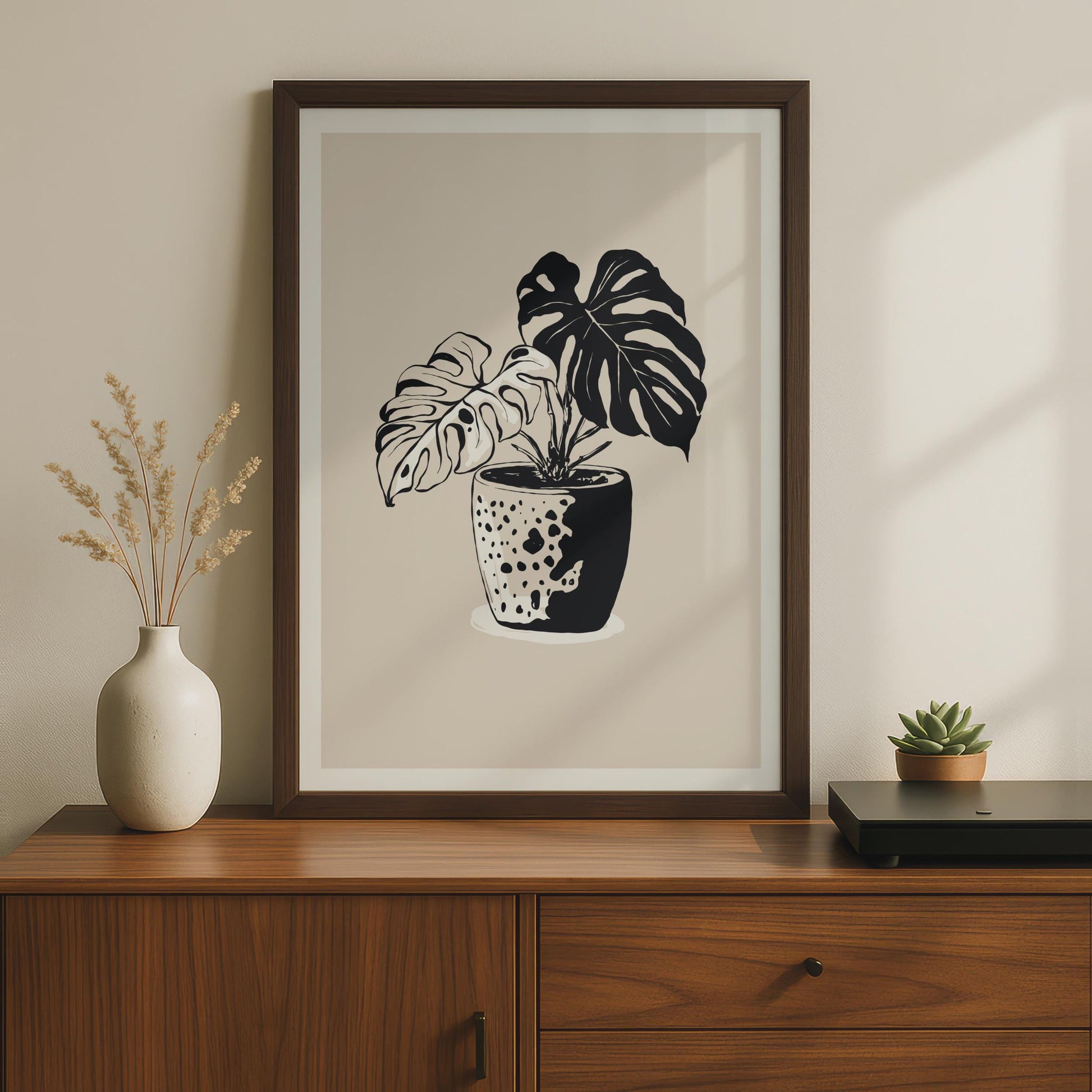 Monstera Plant Wall Art, Botanical Flower Poster, Black and White Plant Print, Minimalist Decor wall art print
