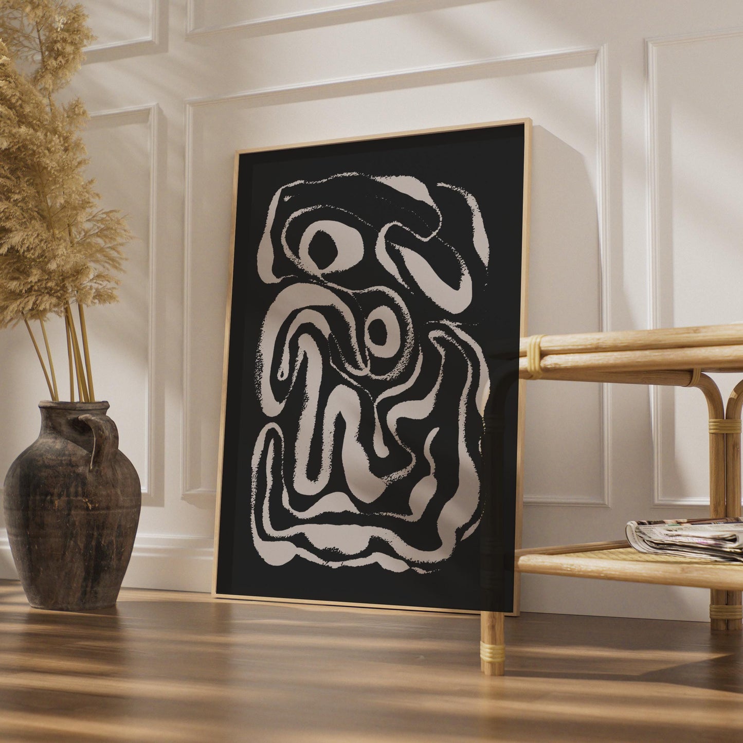Abstract Organic Line Art Print, Minimalist Black and White Wall Decor, Modern Home Art wall art print