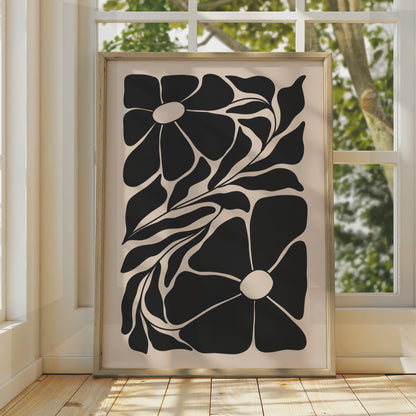 Botanical Flower Print, Black and Beige Floral Poster, Modern Wall Art for Home Decor wall art print