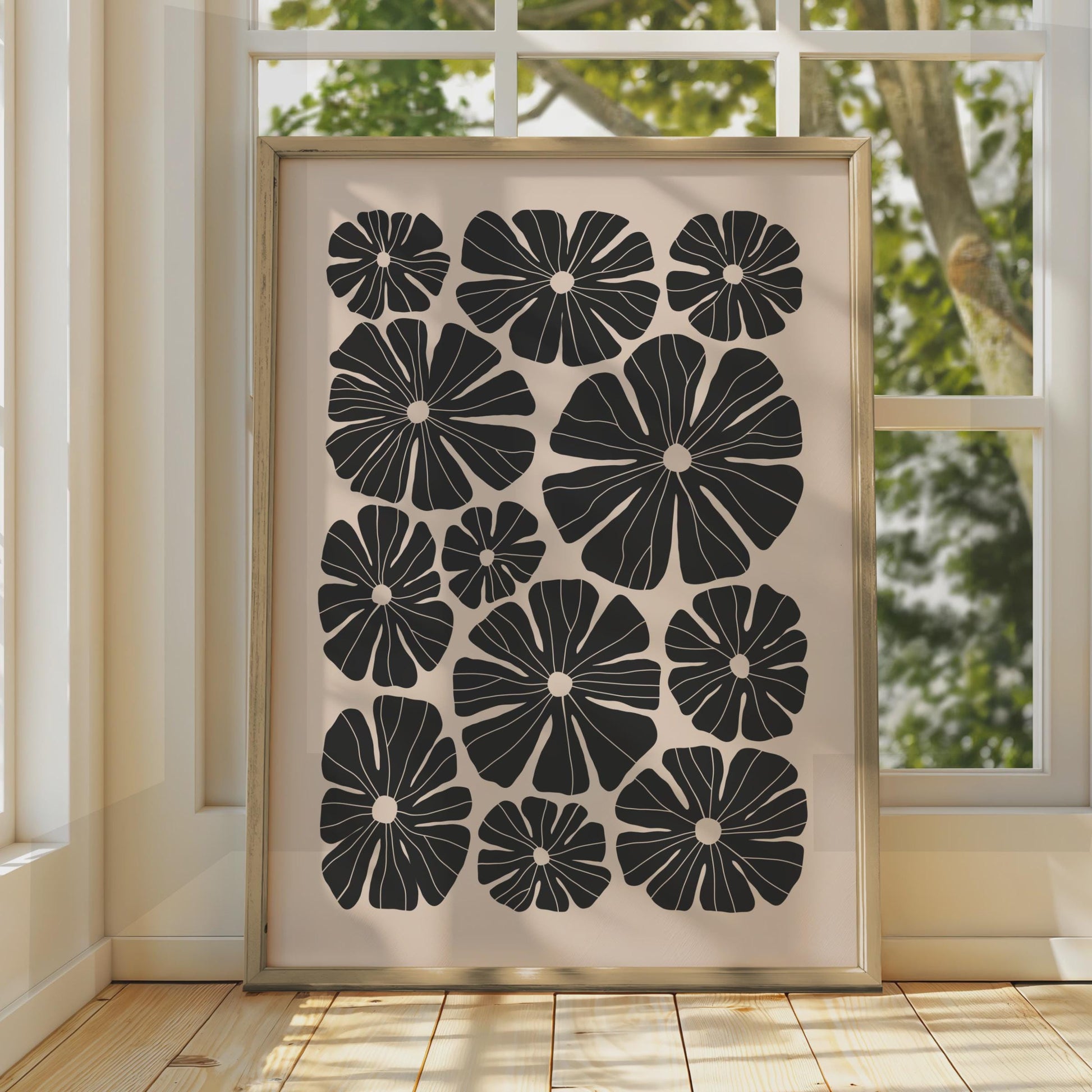 Botanical Flower Print, Black and White Floral Art, Modern Wall Decor, Minimalist Poster, Nature wall art print