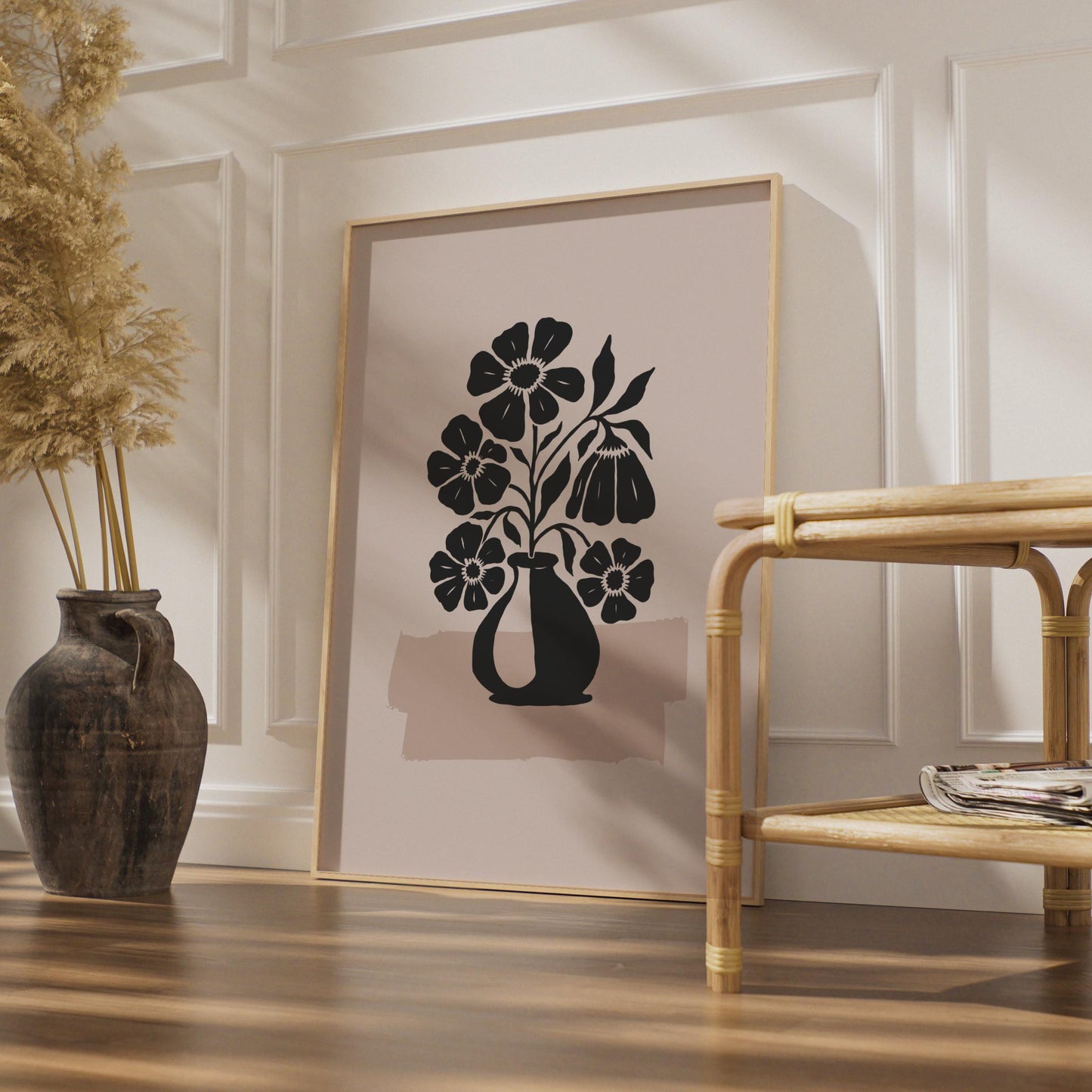 Botanical Flower Art Print, Black Floral Illustration, Minimalist Wall Decor wall art print
