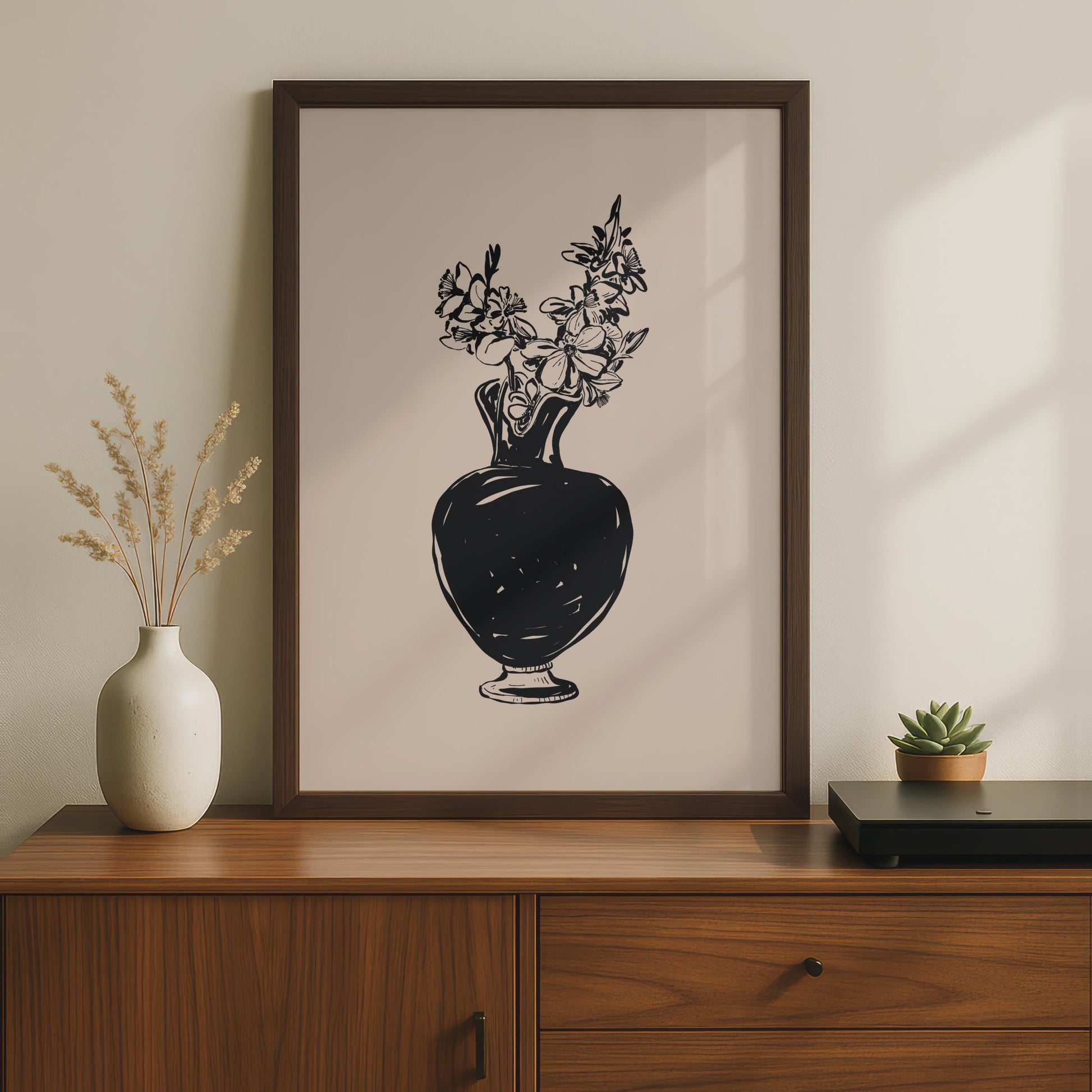 Botanical Flower Art Print, Elegant Floral Vase Poster, Minimalist Wall Decor for Living Room wall art print