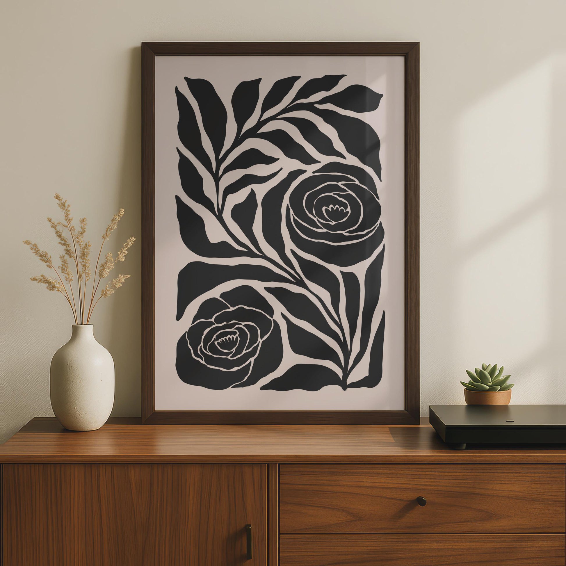 Botanical Flower Poster, Black Floral Print, Minimalist Wall Art, Nature Inspired Decor, Modern wall art print