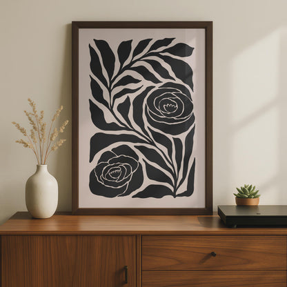 Botanical Flower Poster, Black Floral Print, Minimalist Wall Art, Nature Inspired Decor, Modern wall art print