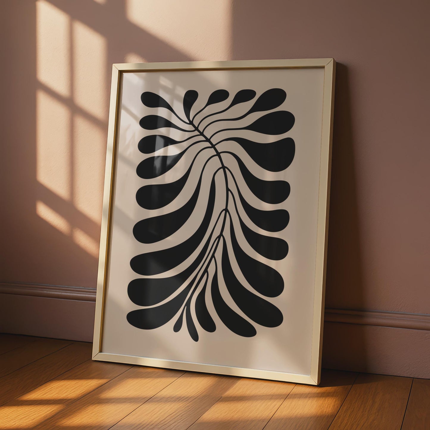 Botanical Leaf Art Print, Minimalist Black Beige Wall Art wall art print