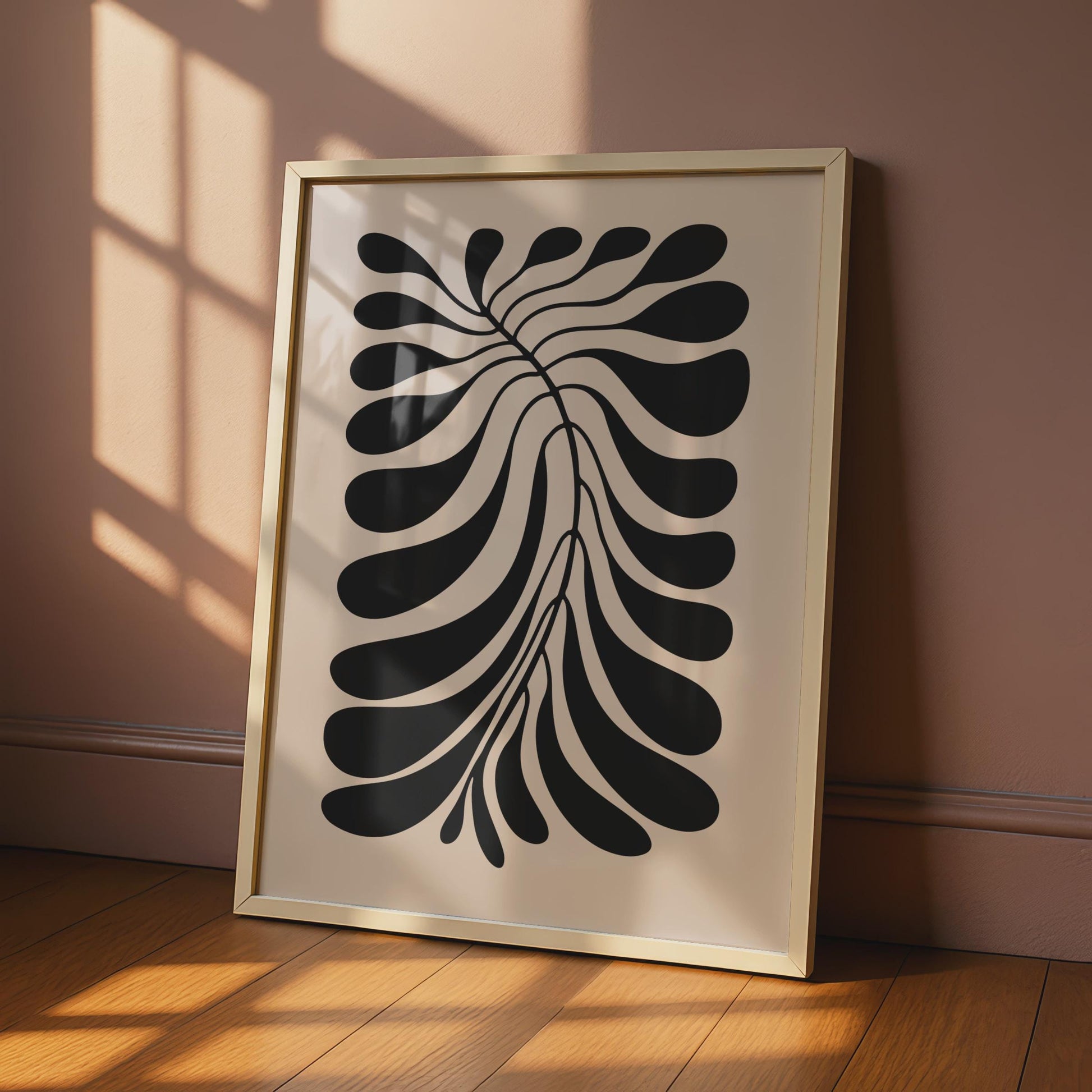 Botanical Leaf Art Print, Minimalist Black Beige Wall Art wall art print