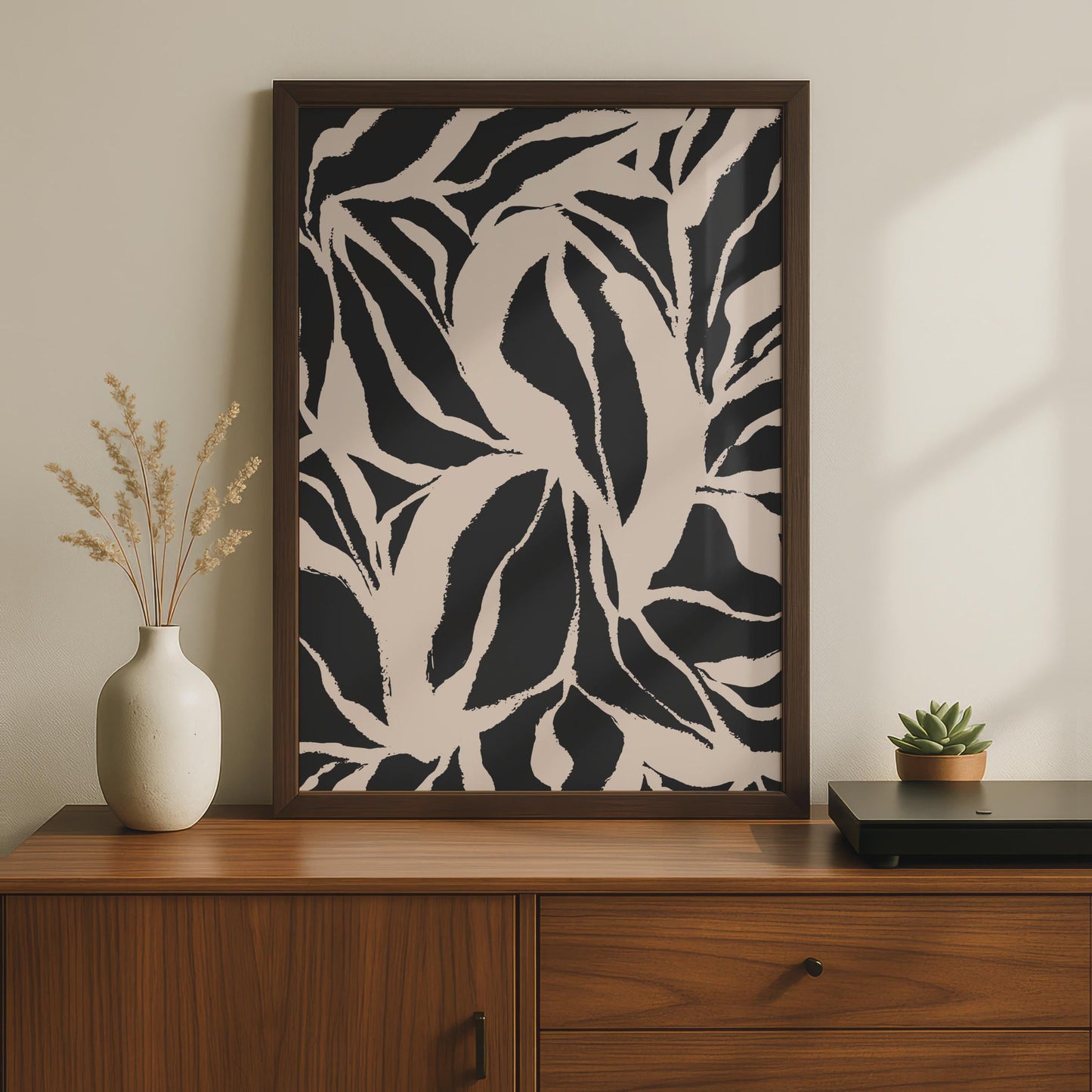 Botanical Leaf Print, Black Blush Abstract Poster, Modern Nature Wall Art wall art print