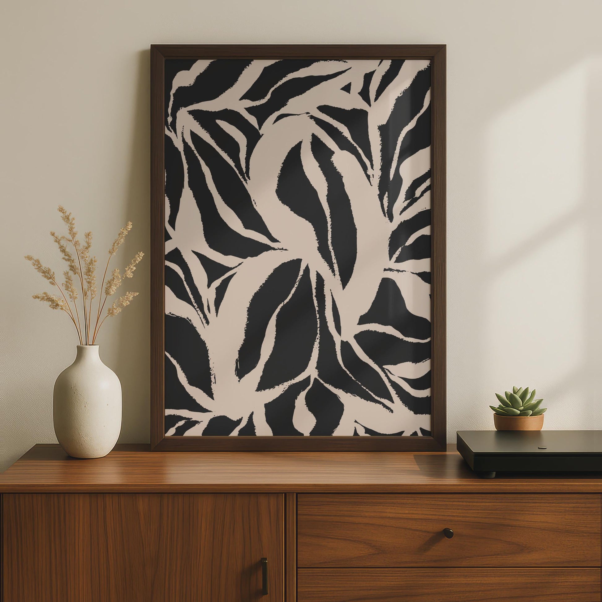 Botanical Leaf Print, Black Blush Abstract Poster, Modern Nature Wall Art wall art print