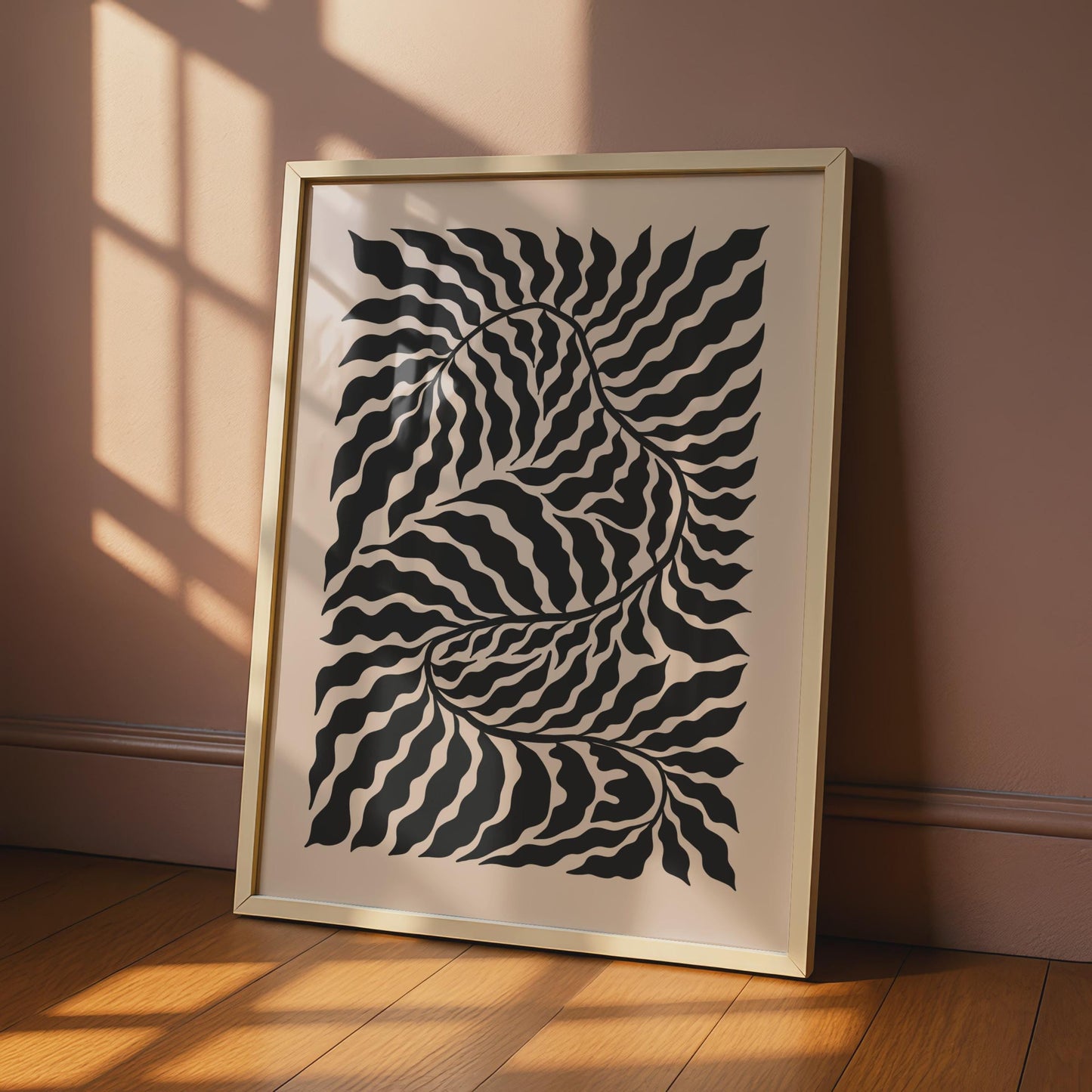 Bold Botanical Leaf Poster, Abstract Black and Beige Wall Art, Minimalist Botanical Decor wall art print