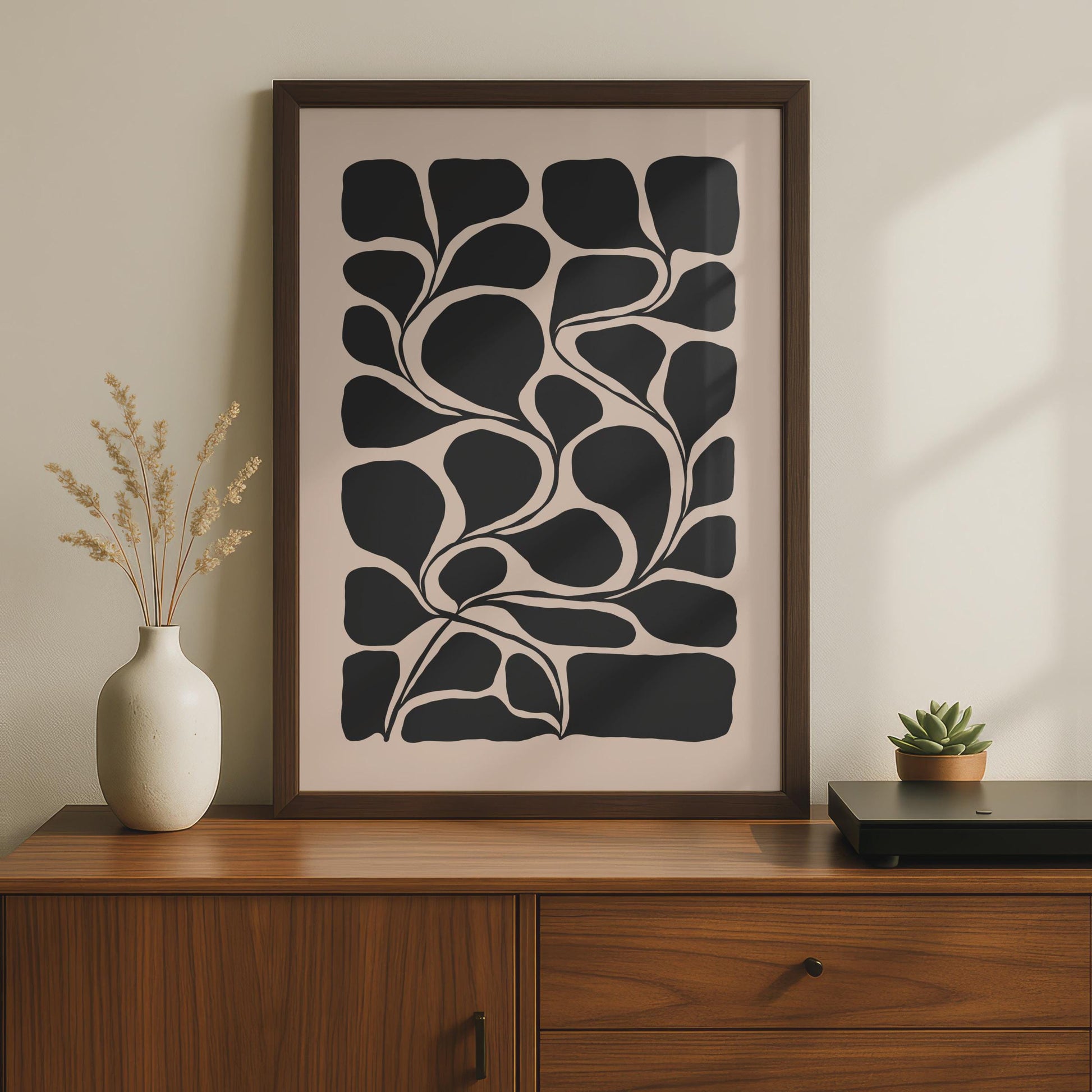 Stylish Botanical Black Leaf Print, Minimalist Wall Art, Modern Abstract Poster for Home Decor wall art print