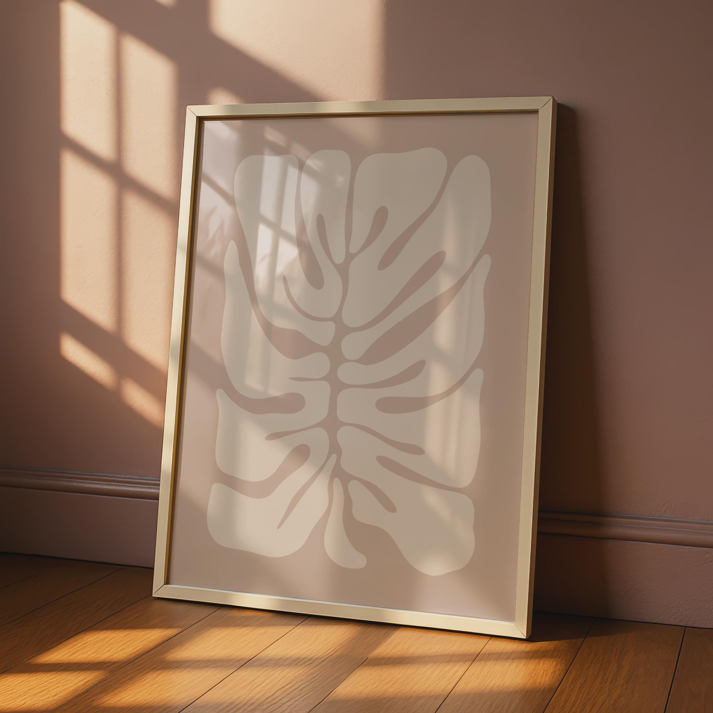 Minimalist Monstera Leaf Print, Abstract Botanical Wall Art, Beige Nature Decor, Modern Home Artwork wall art print