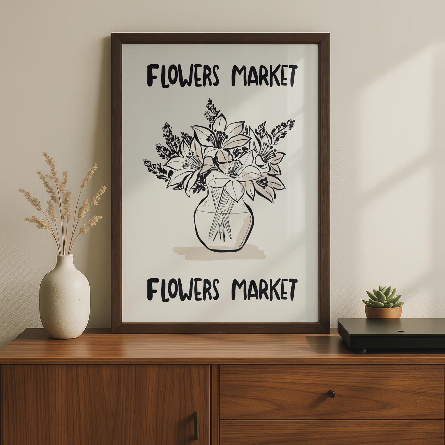 Botanical Flower Market Poster, Floral Art Print, Nature-Inspired Wall Decor, Minimalist Flower wall art print