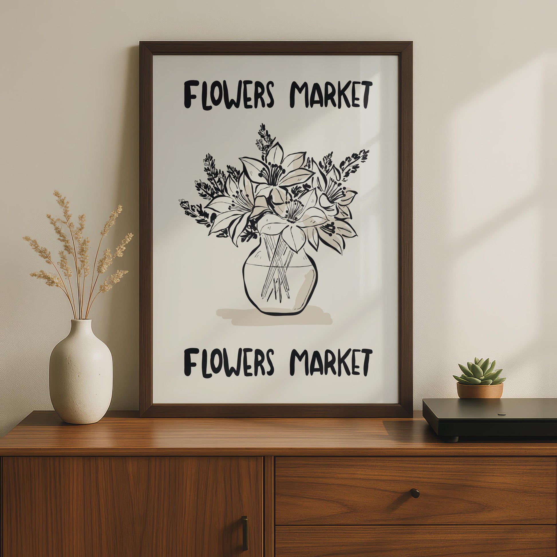 Botanical Flower Market Poster, Floral Art Print, Nature-Inspired Wall Decor, Minimalist Flower wall art print