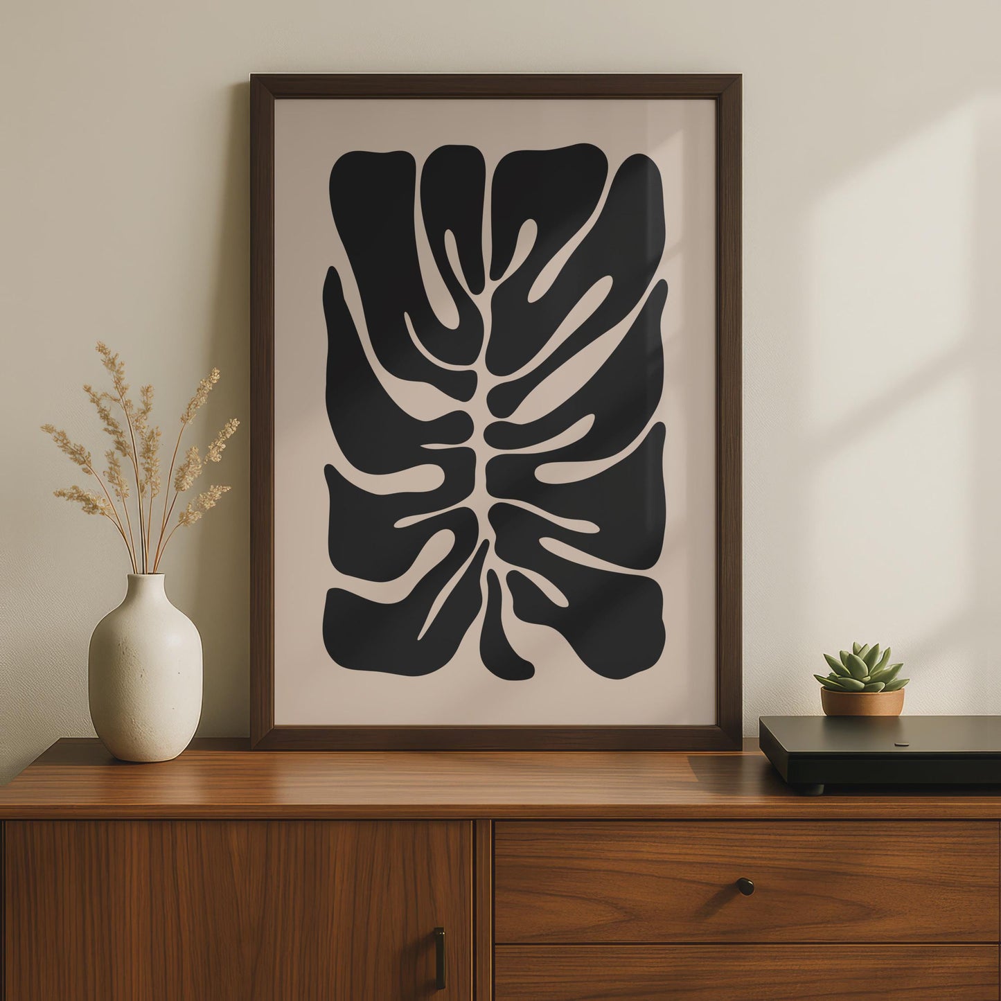 Monstera Leaf Print, Modern Abstract Black Botanical Wall Art, Minimalist Home Decor, Nature Poster wall art print