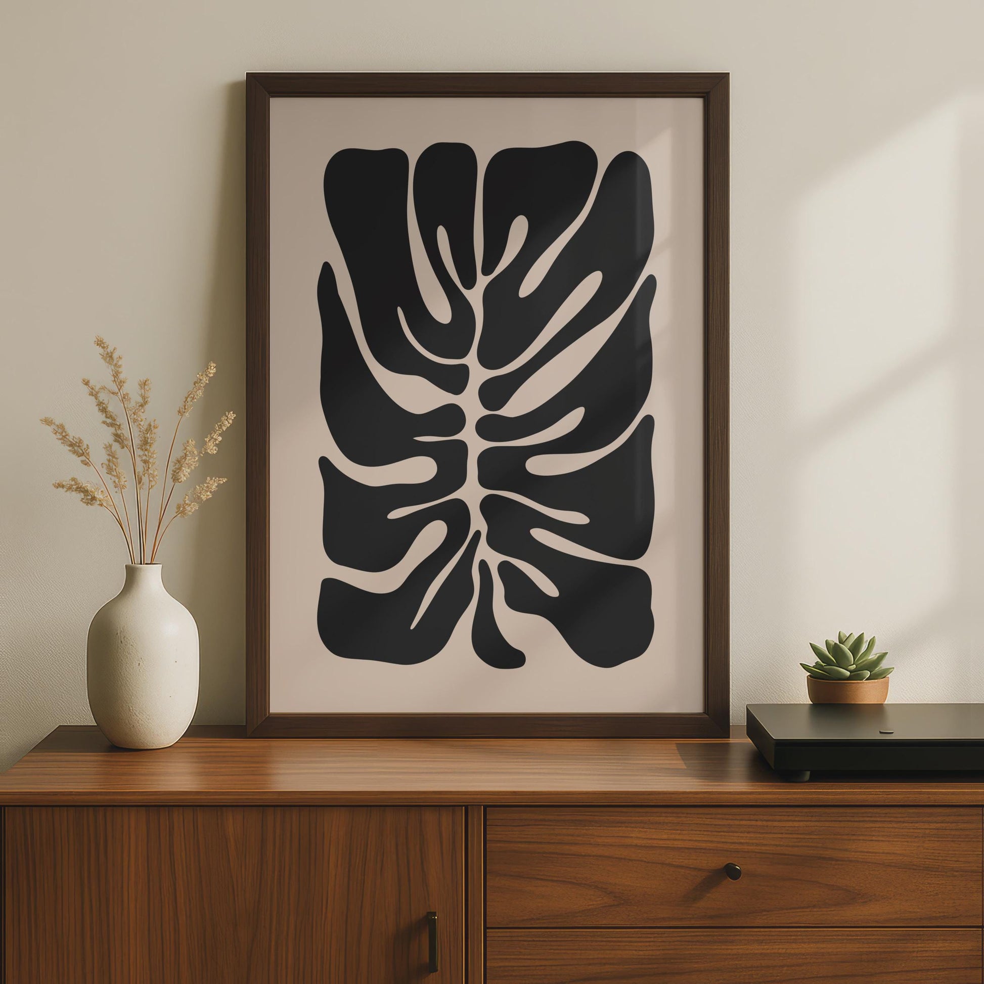 Monstera Leaf Print, Modern Abstract Black Botanical Wall Art, Minimalist Home Decor, Nature Poster wall art print