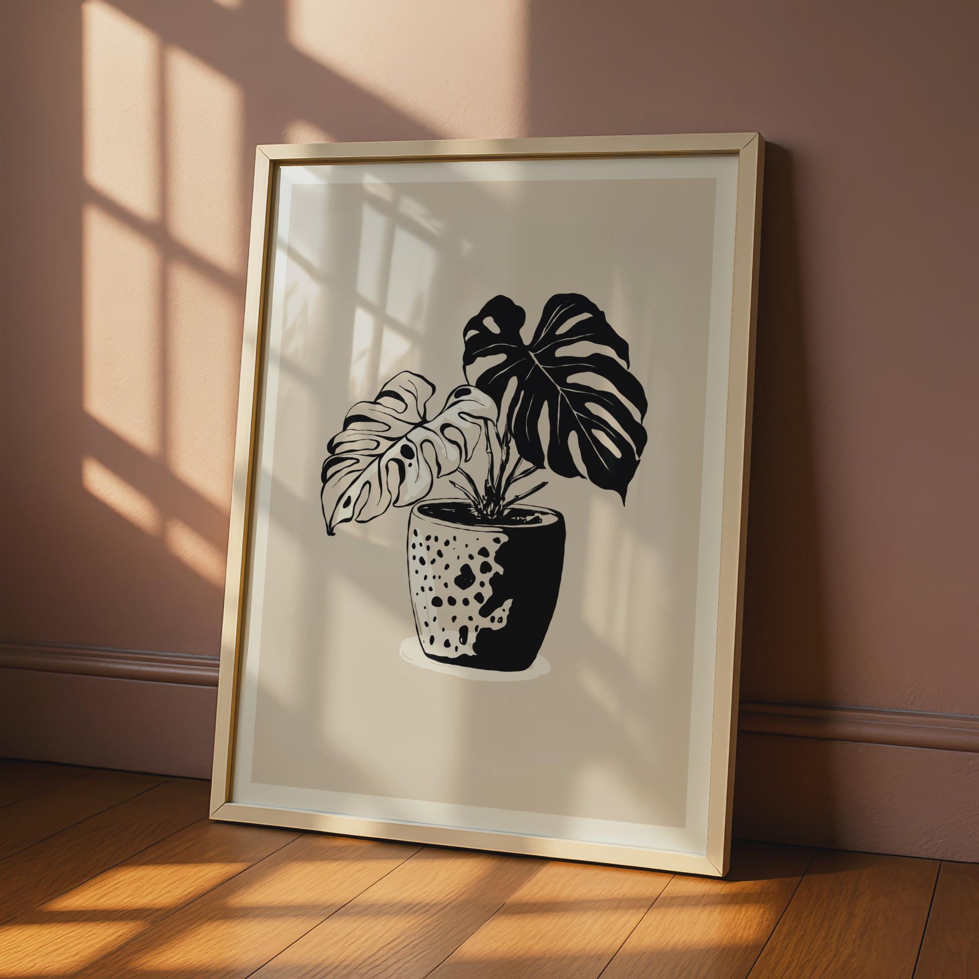 Monstera Plant Wall Art, Botanical Flower Poster, Black and White Plant Print, Minimalist Decor wall art print