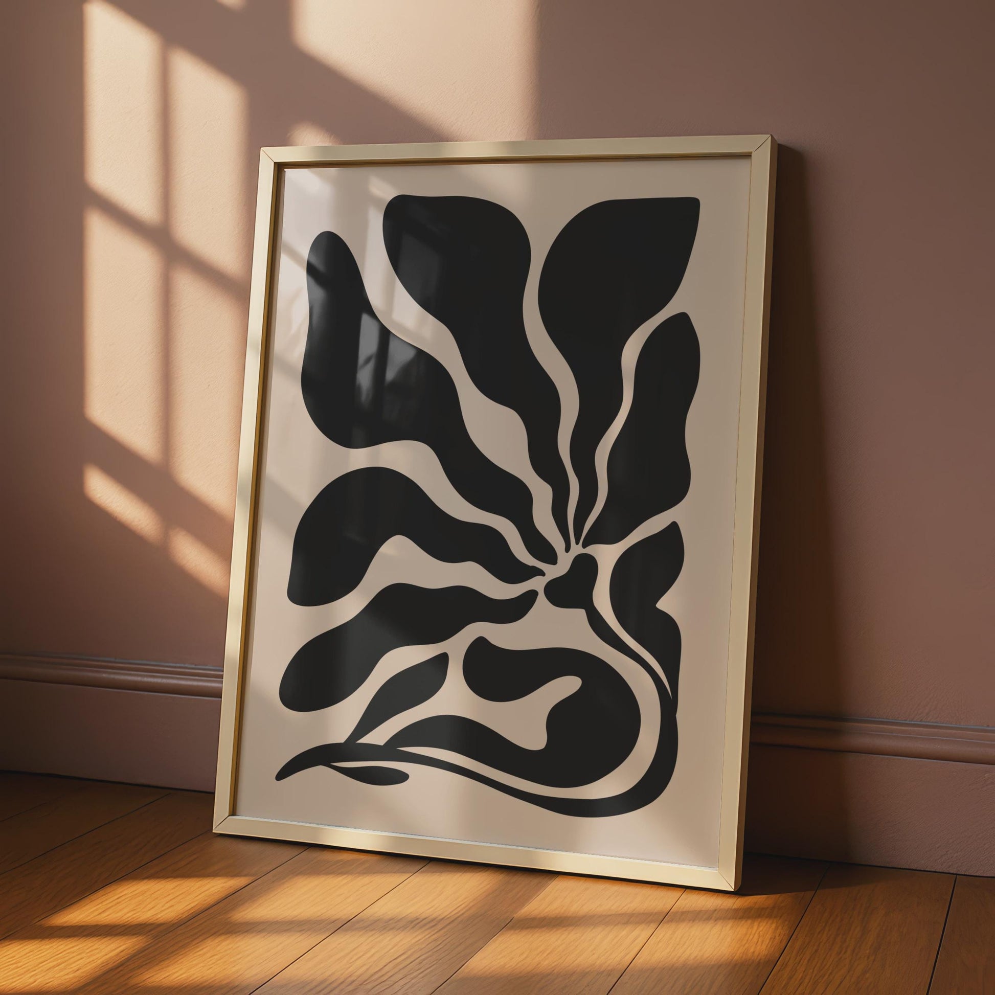 Abstract Botanical Black Flower Poster, Minimalist Art Print for Wall Decor, Modern Floral Artwork wall art print
